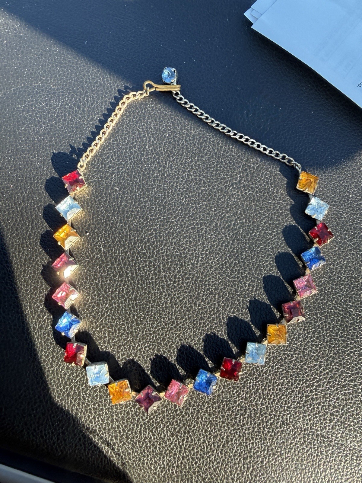 Vintage Multi-Color Rhinestone Choker Necklace | Square Cut Jewel
