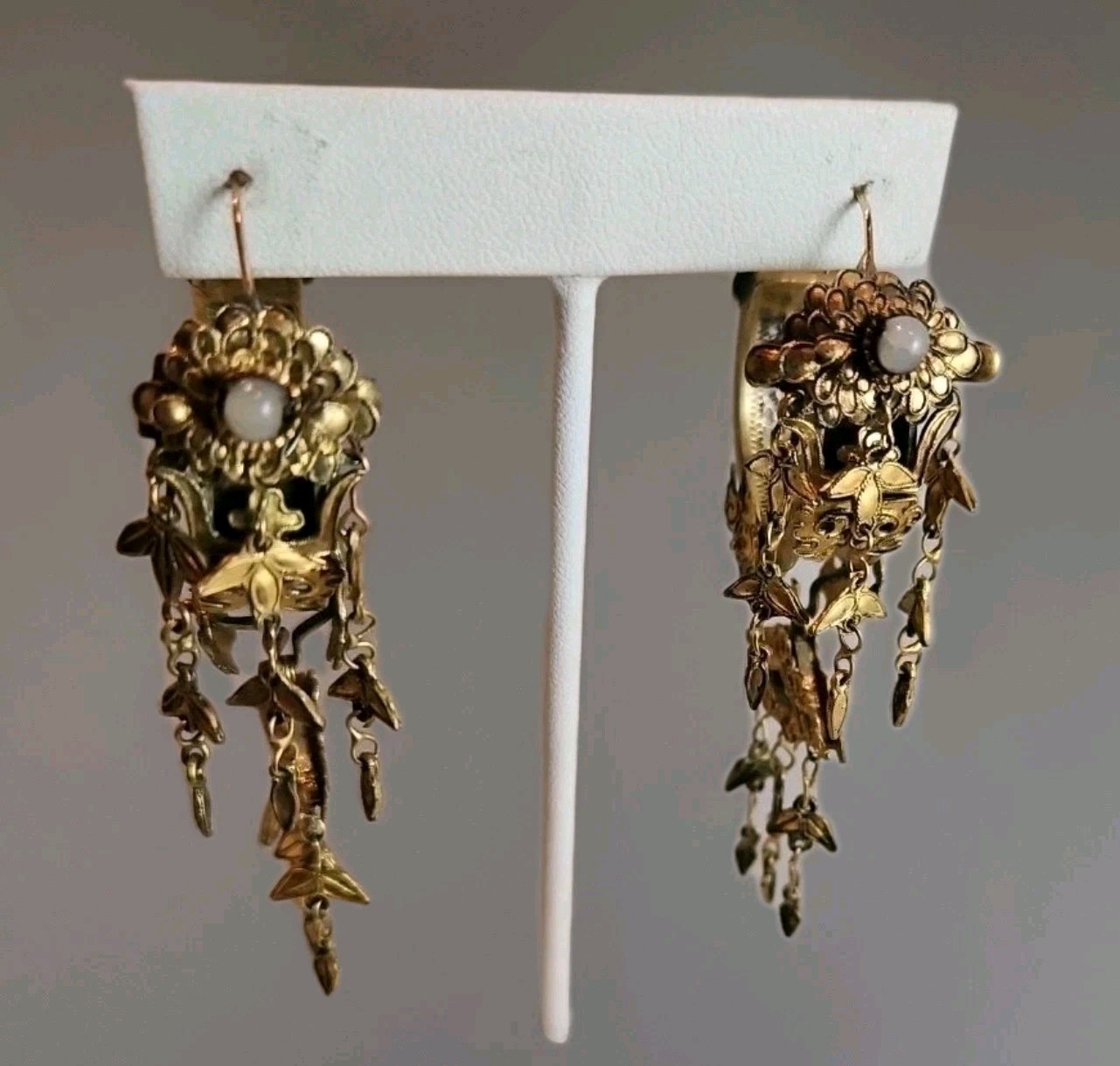 Vintage DESIGNER Signed Baroque Curled Gilt Leaf FRENCH EARRINGS – GORGEOUS Help