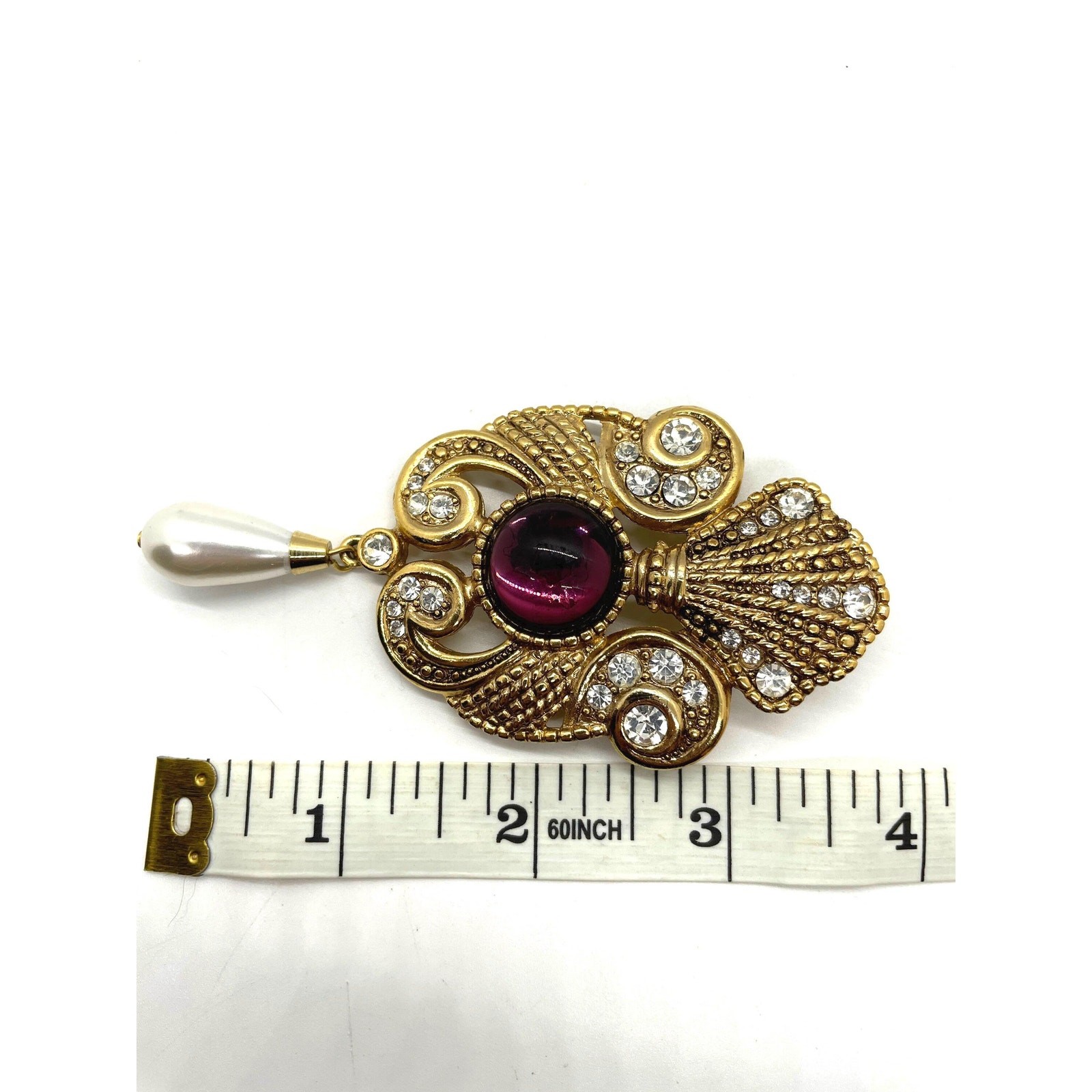 JEFF LIEB Faux Amethyst Dangle Brooch