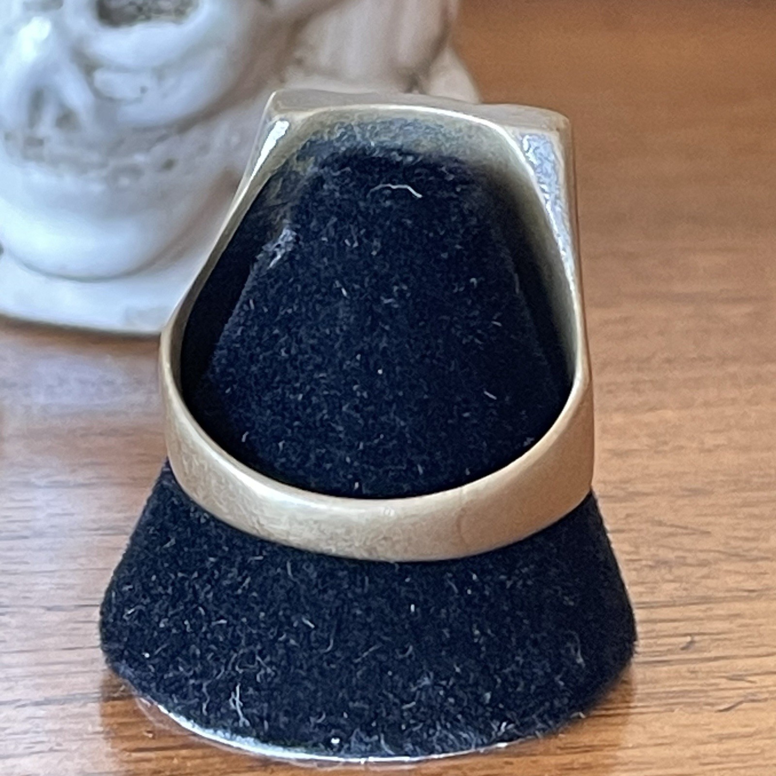 Vintage 1950s Mexican Biker Ring in Brass with Skull & Bones Cool Design Size 12