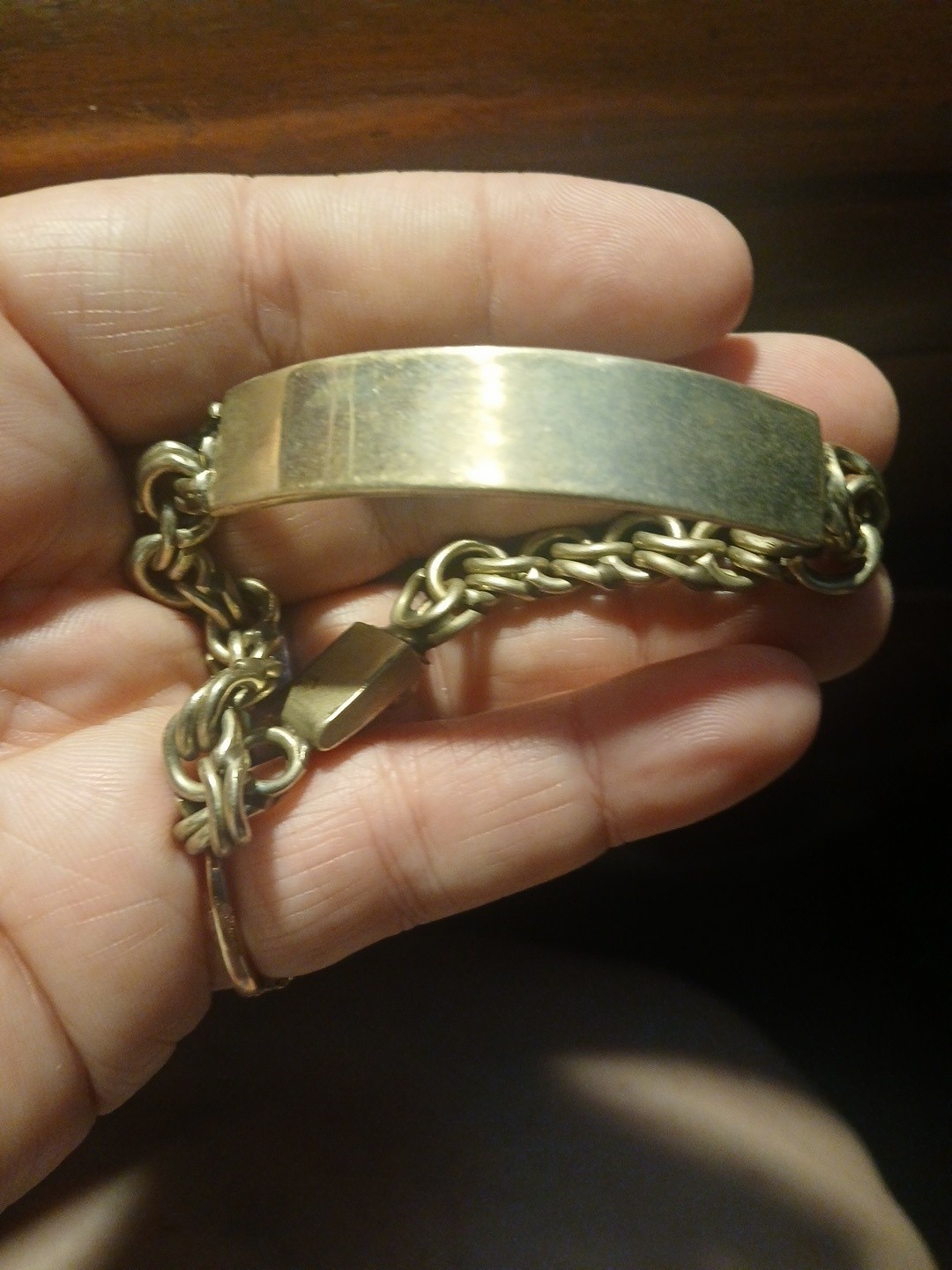 Vtg. Engravable ID Bracelet Brushed Gold Tone Link Bracelet Metal Unknown