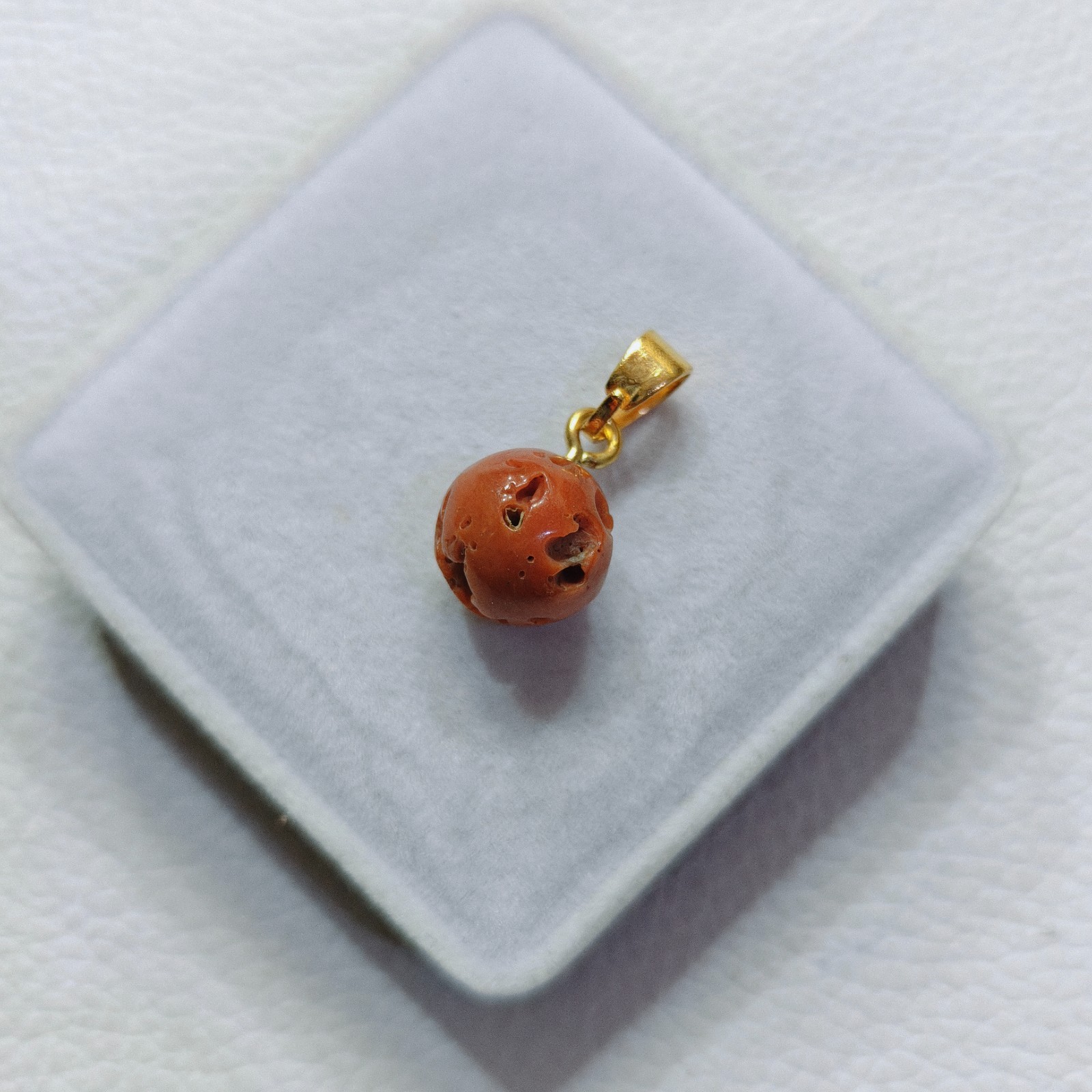 Natural Italian Orange Coral Round Beads Pendant Vintage Gemstone Handmade Gift