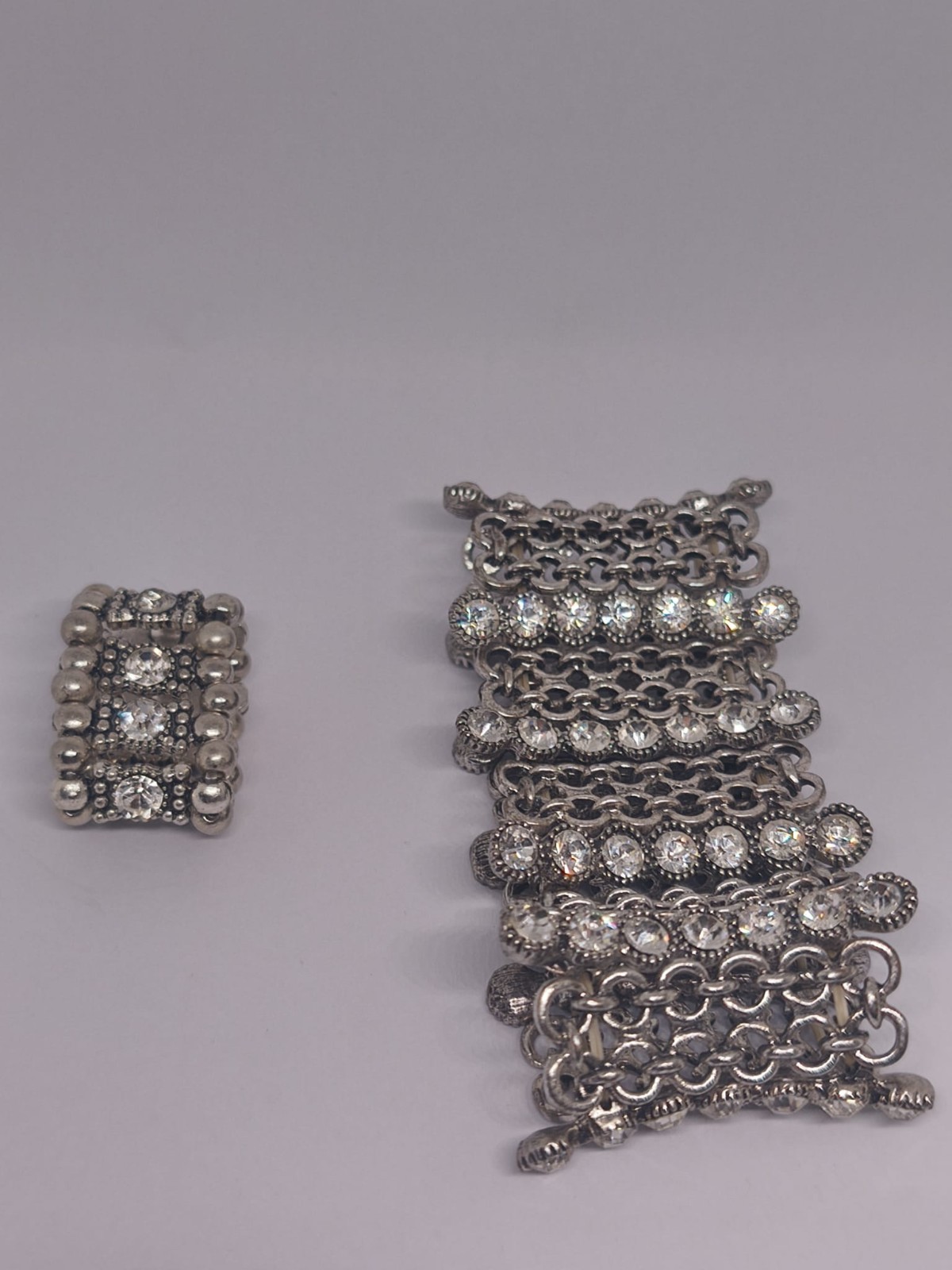 Beautiful Vintage Wide Rhinestone Bracelet – Silver Tone Statement Cuff – 93g