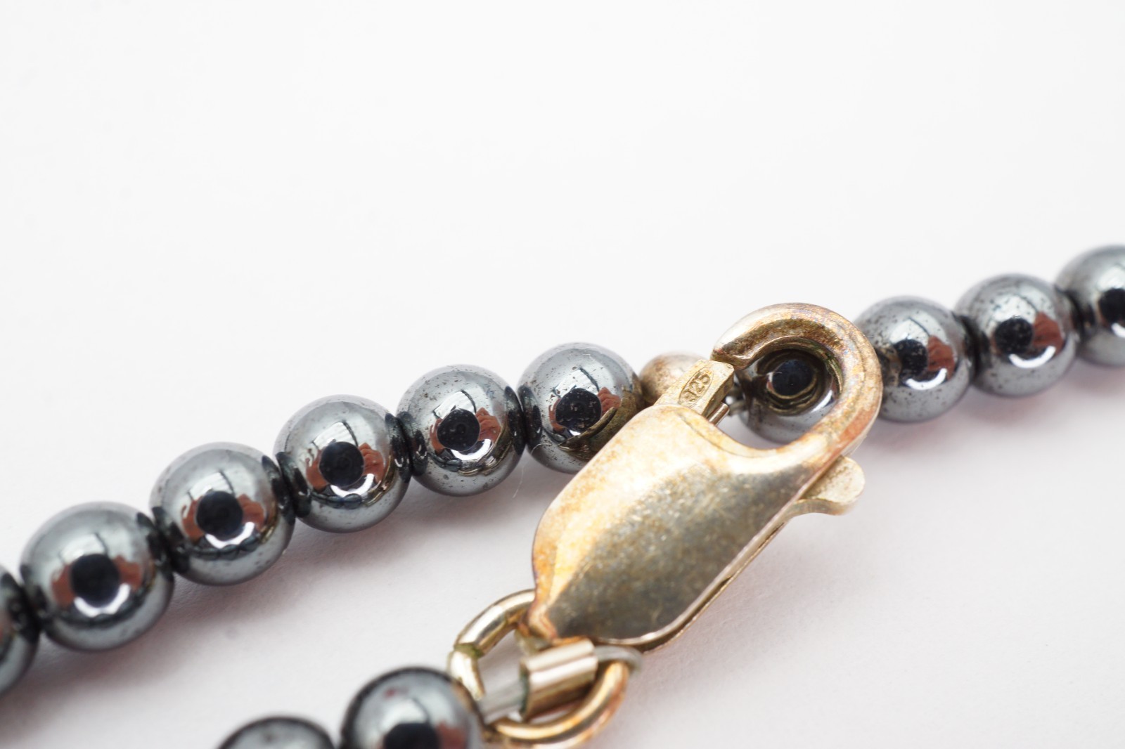 Vintage Sterling Silver 925 Hematite Necklace 18″
