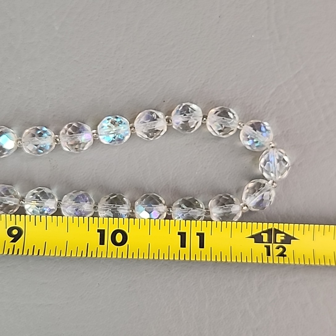 Vintage AB Glass Beaded Necklace Round Faceted Aurora Borealis 24″
