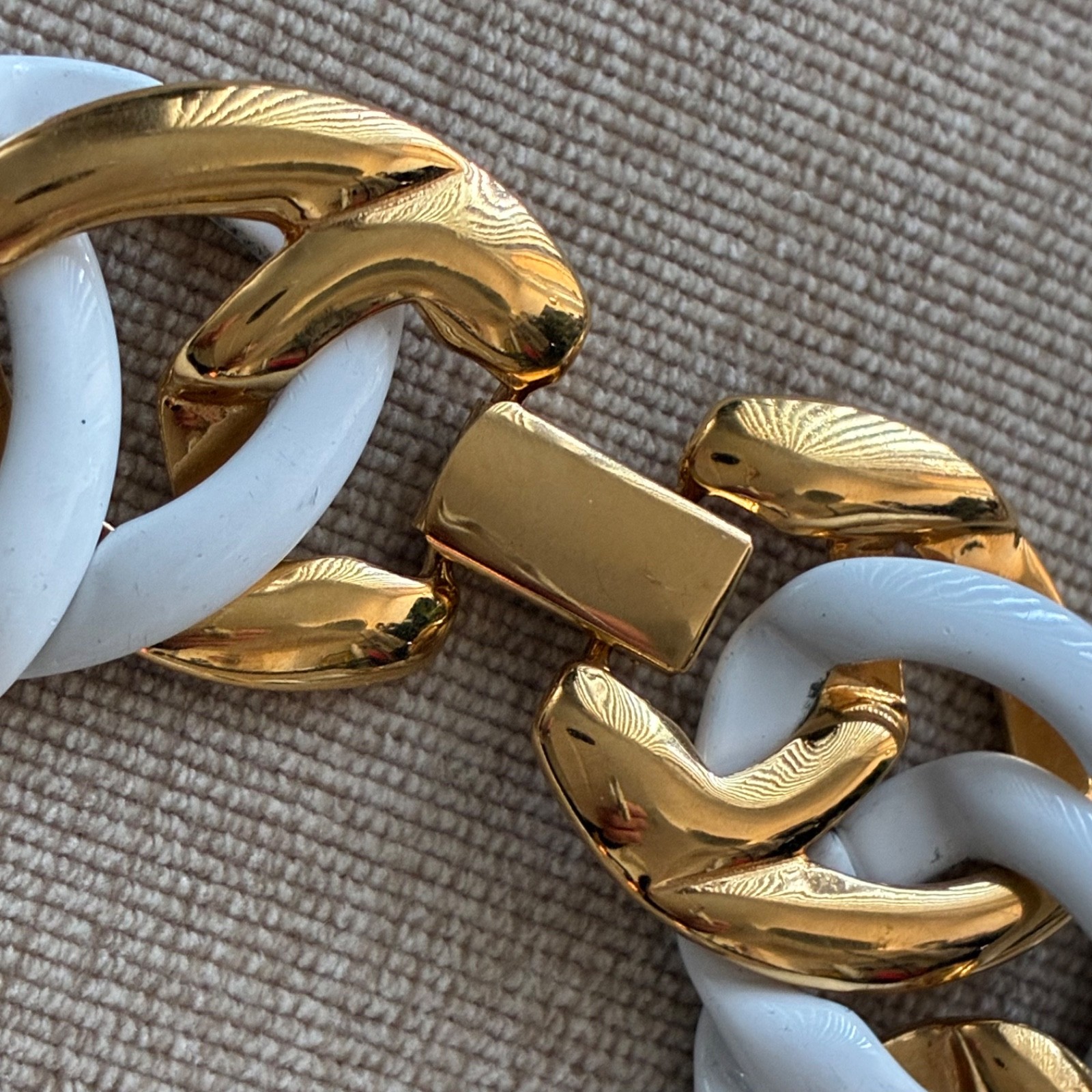 Napier Necklace Bracelet Set White Enamel & Gold Plated Chain Link Statement