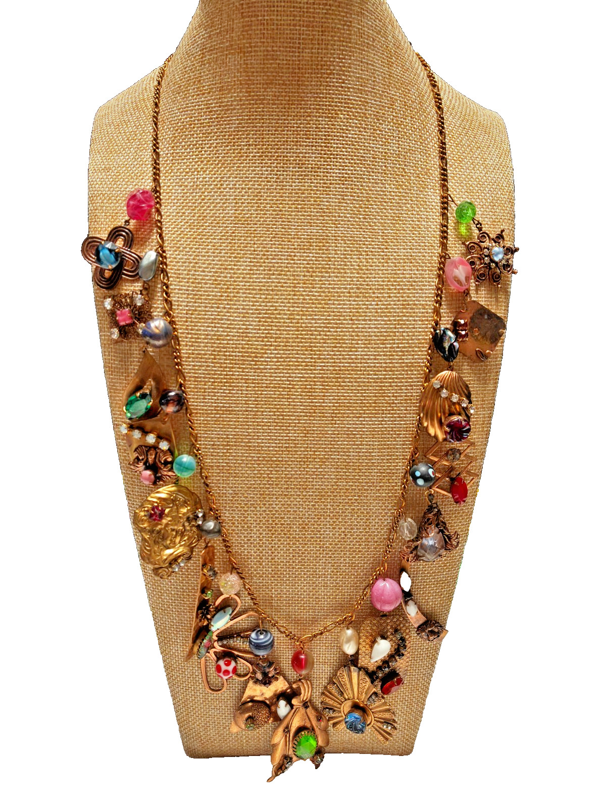 Amazing Artisan Made Antique & Vintage Stone Jewel Charm Chain 30″ Necklace