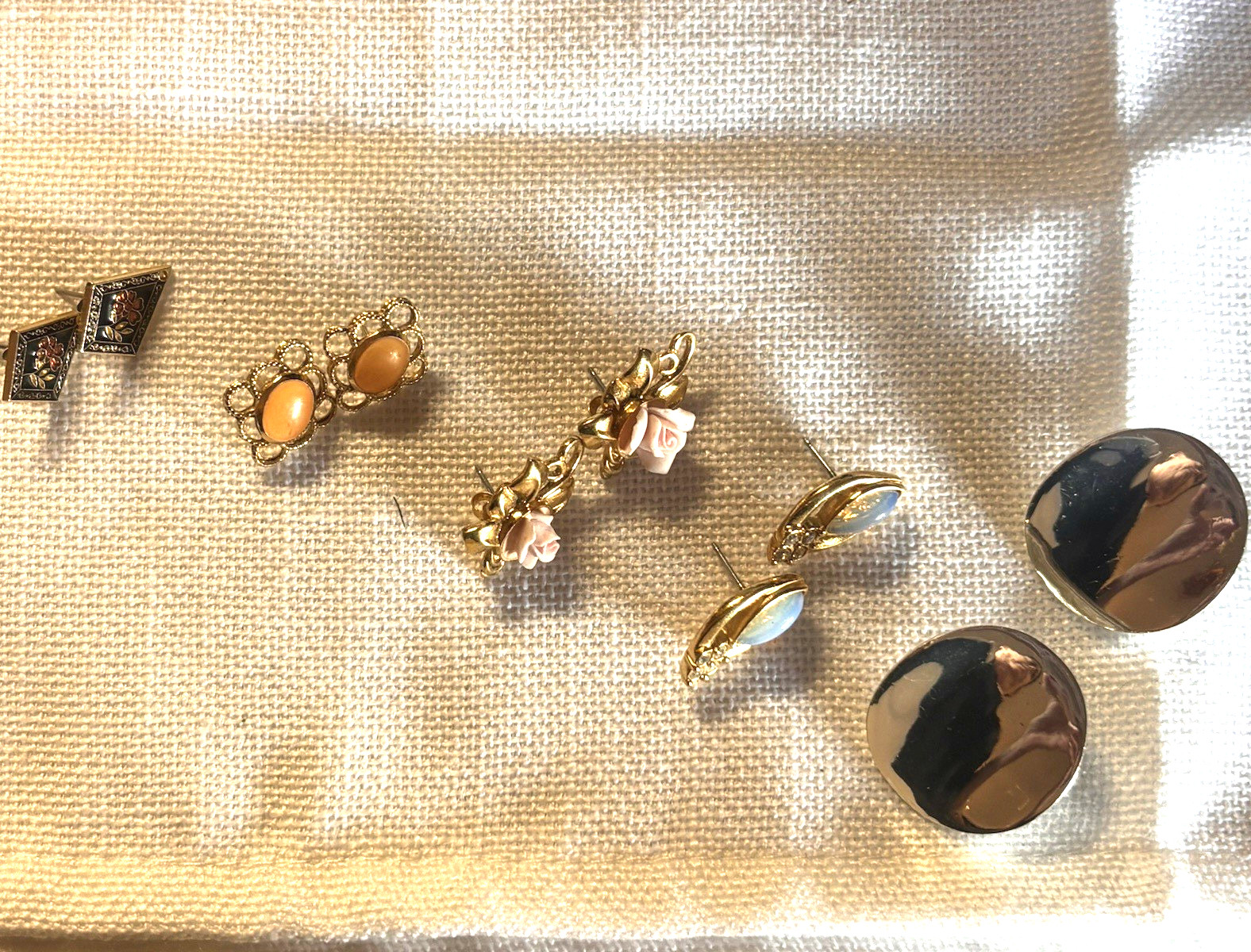 Vintage Avon + Costume Jewelry Post Earrings Lot of 5 Pairs Gold Tone Cloisonne