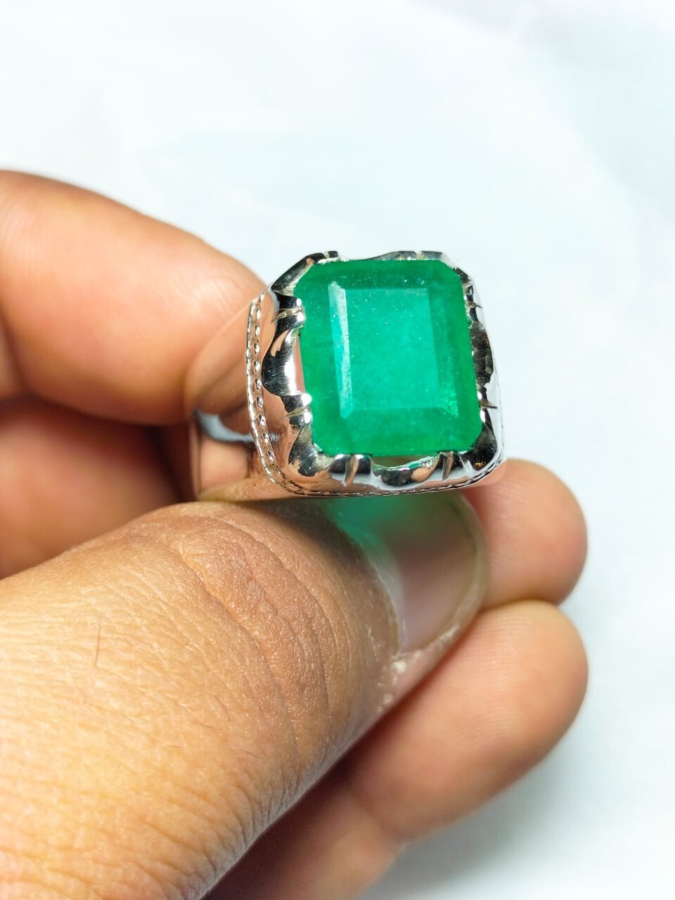 Natural Emerald Stone Baguette Cut Emerald Ring Silver 925 Ring Gift Ring