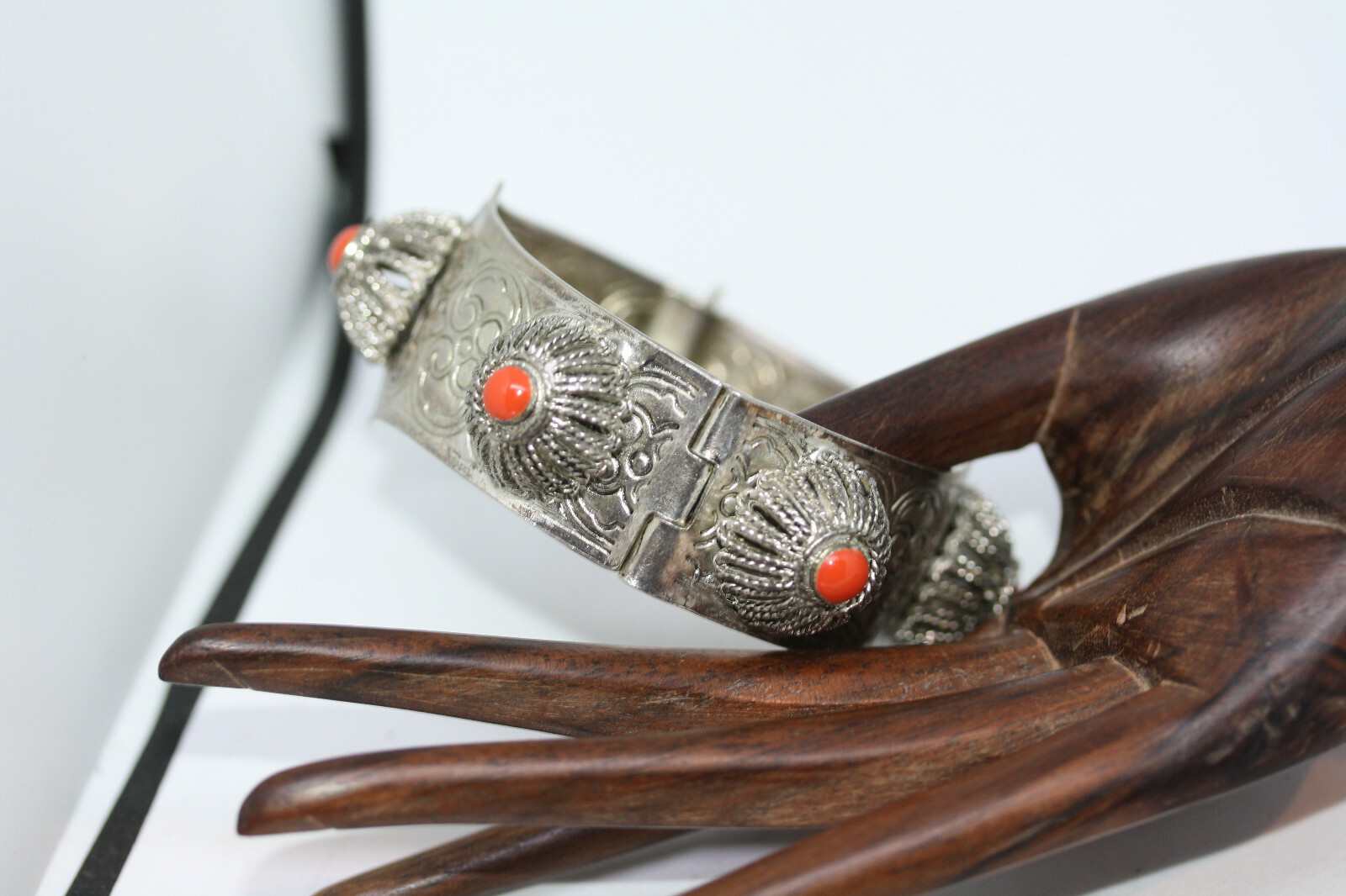 Vintage Silver Alloy Metal Ladies Jasper Bangle 20MM Wide Bracelet 7″ Heavy 64Gr