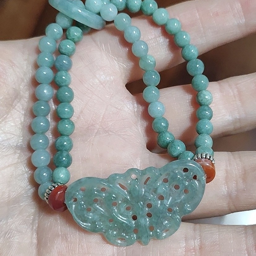 Natural A Jade Blue Water Butterfly Bracelet Chinese Style Hand Carved Jewelry