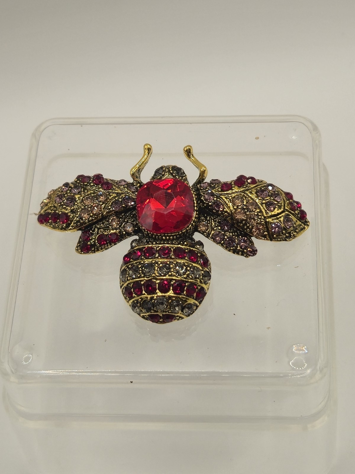 Red Rhinestone And Glass Bee Brooch Unbranded