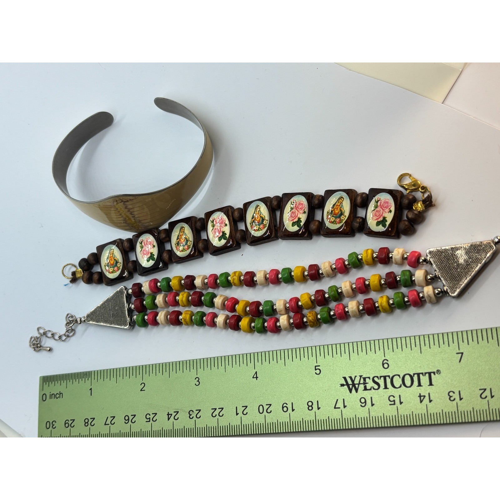 Bracelets Lot Boho Beaded Metal Cuff Wood Religious Iconography Vintage