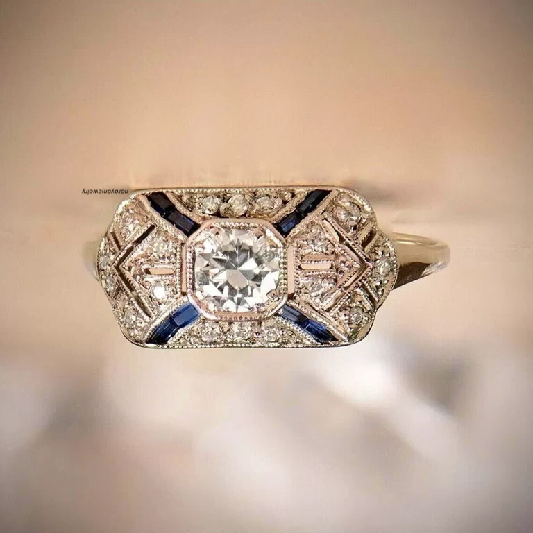 Art Deco European Style 2Ct Lab Created Diamonds Wedding 14K White Gold FN Ring