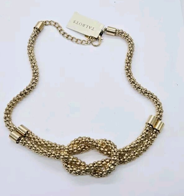 Talbots Love Knot Collar Necklace Gold Tone 21 in Chunky Modern
