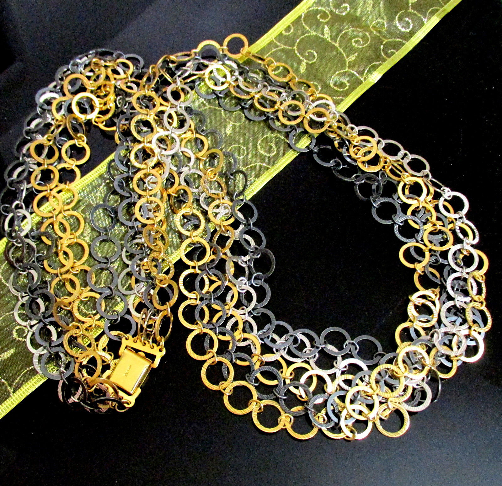 VTG RUNWAY NAPIER LUXE 36″ SWEEPING MULTICHAIN MIXED METAL NECKLACE MODERNIST