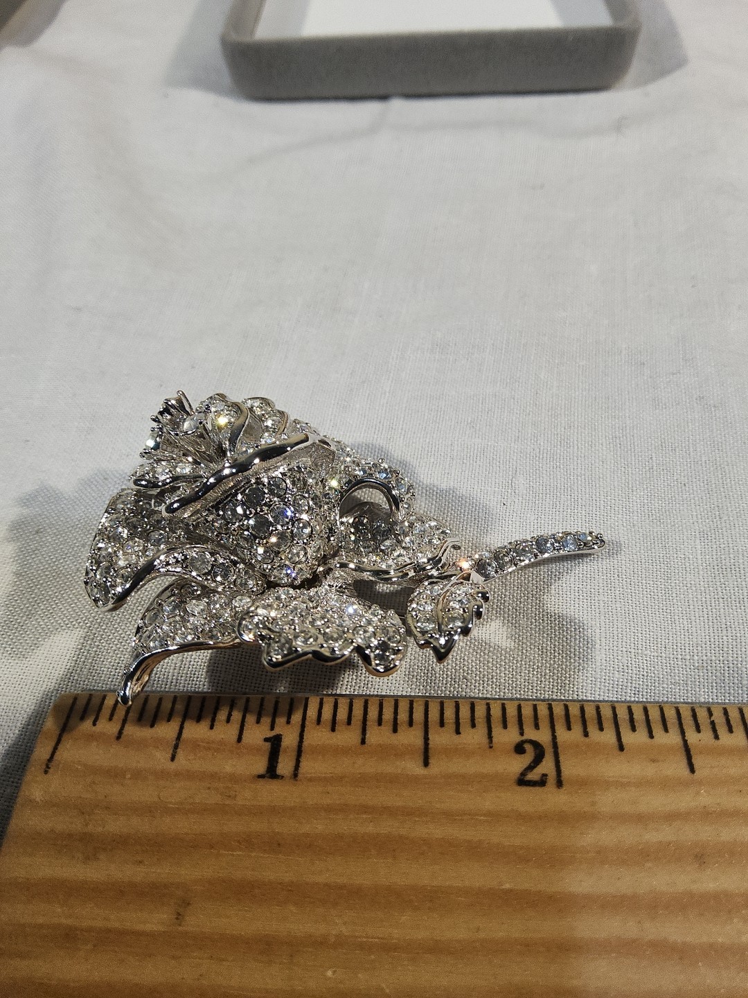 Nolan Miller QVC “Ava” Rose Pavé Crystal Rhinestones Brooch Silver Tone Rhodium