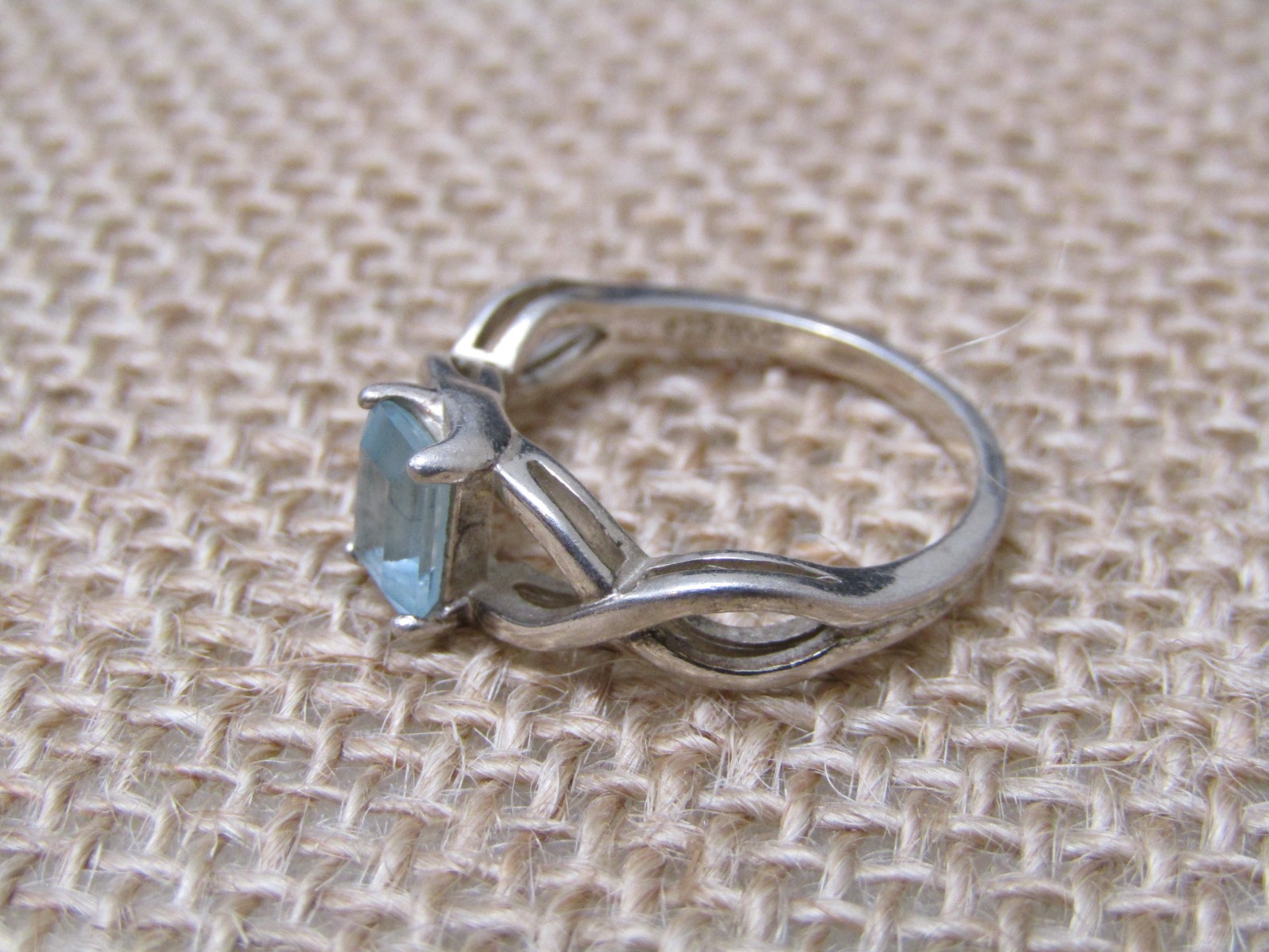 Vtg Sterling Silver By NVC Emerald Cut Aquamarine Infinity Sign 925 Ring – Sz 7