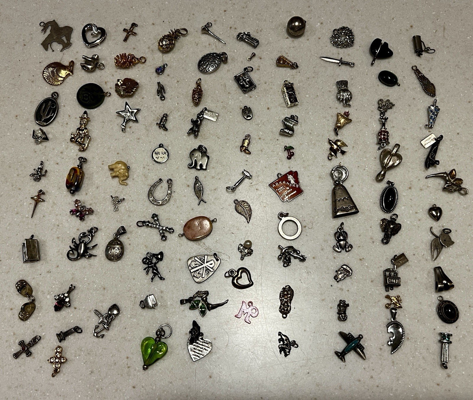 100 Assorted Vintage Charms Sterling and Others Lot