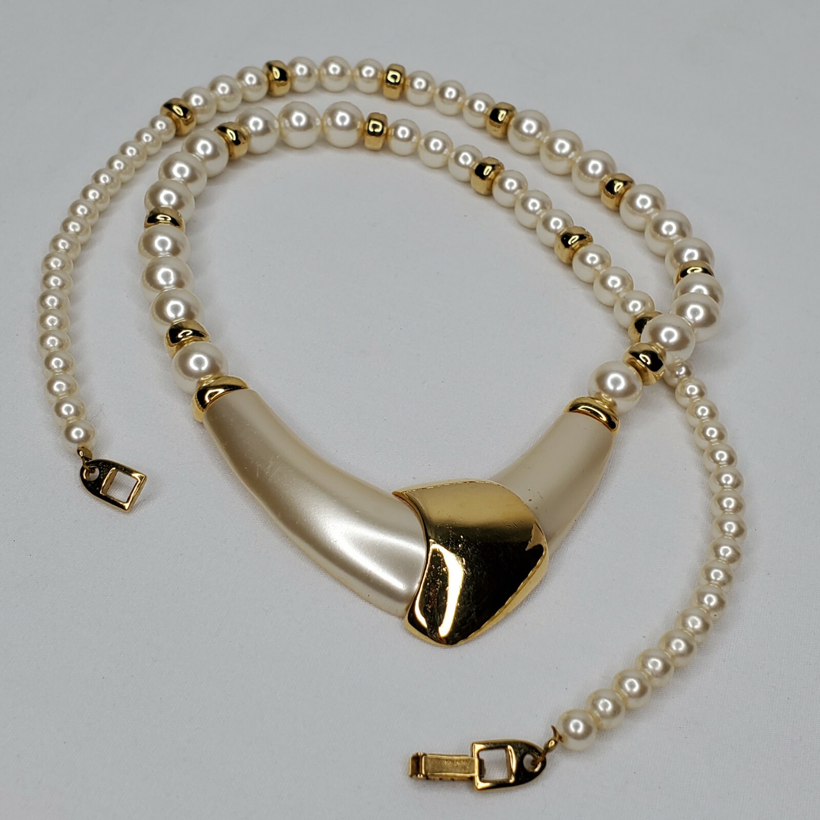 Vintage Napier Necklace Faux Pearl Gold Beads Accents Statement Art Deco Signed