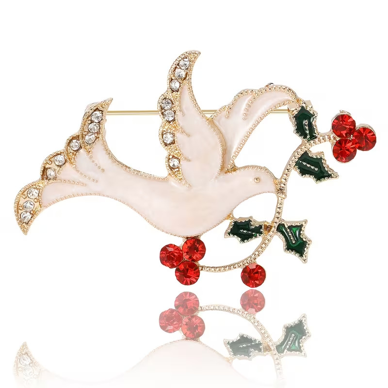 Graceful Pigeon Brooch with Willow Branch – Creative Zinc Alloy Animal Design