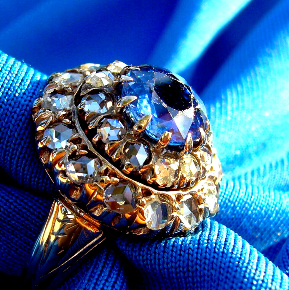 Original EARTH MINED SAPPHIRE DIAMOND Engagement Ring Antique Victorian 14K GOLD