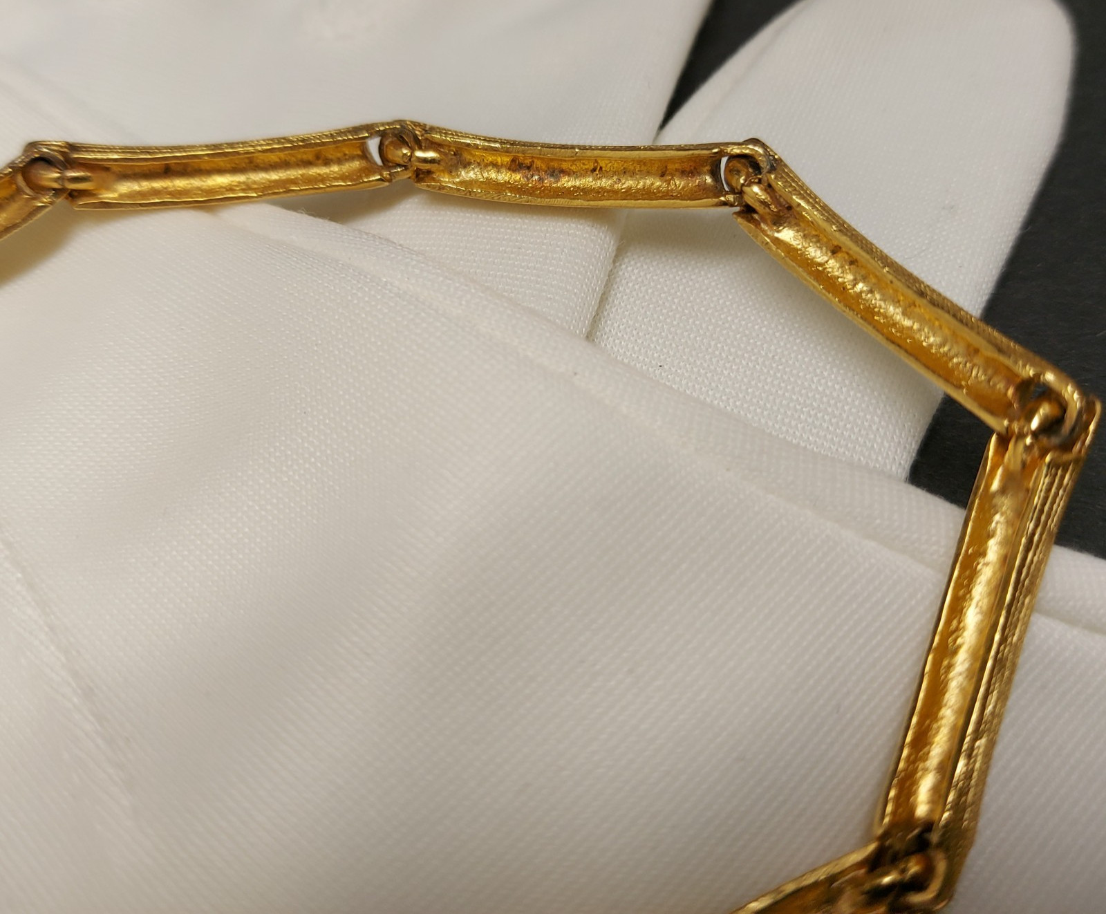 Vintage Textured Bar Link Gold Tone Choker Necklace