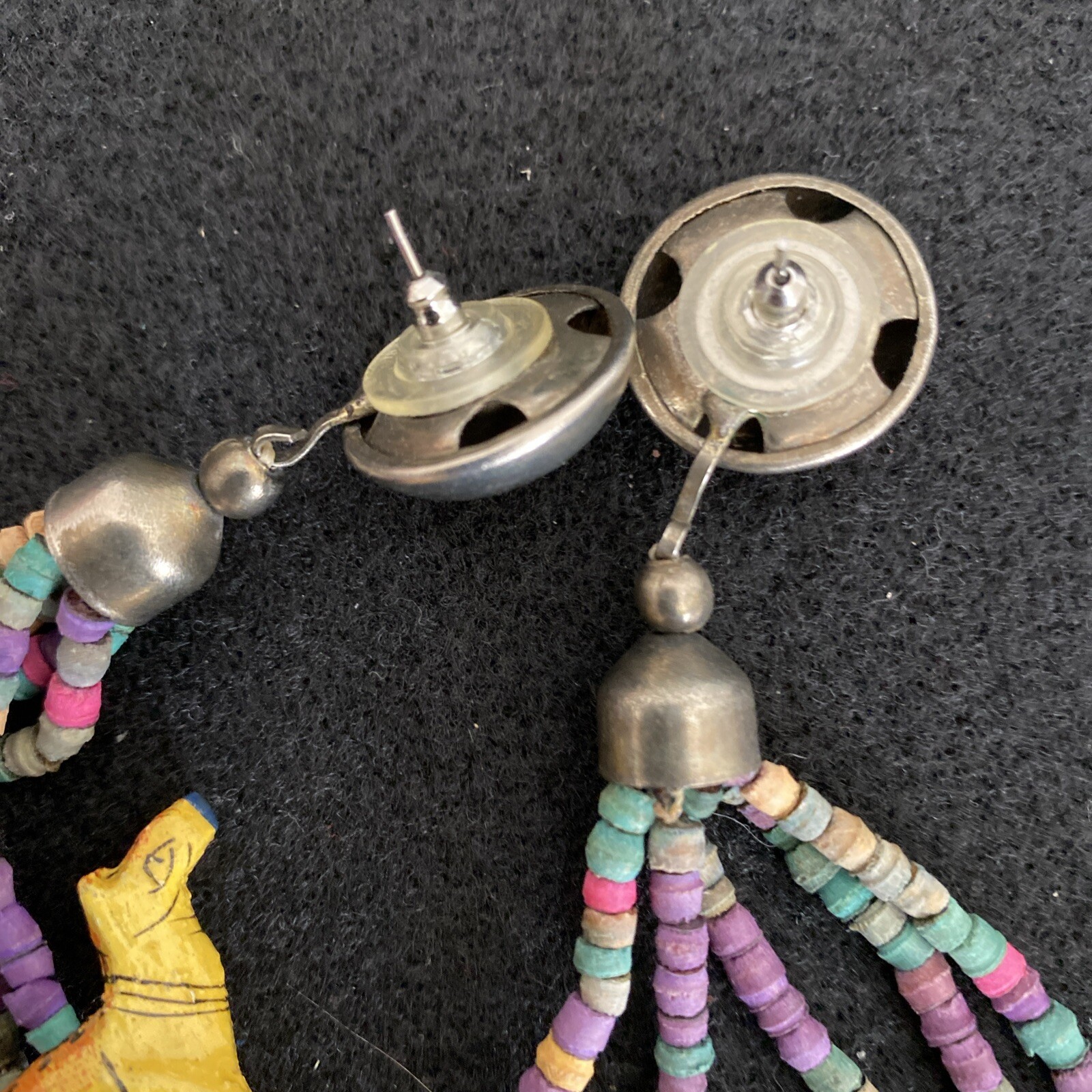 Vintage African Multi-Strand Wooden Carved Animal & Beads Necklace Earrings Set