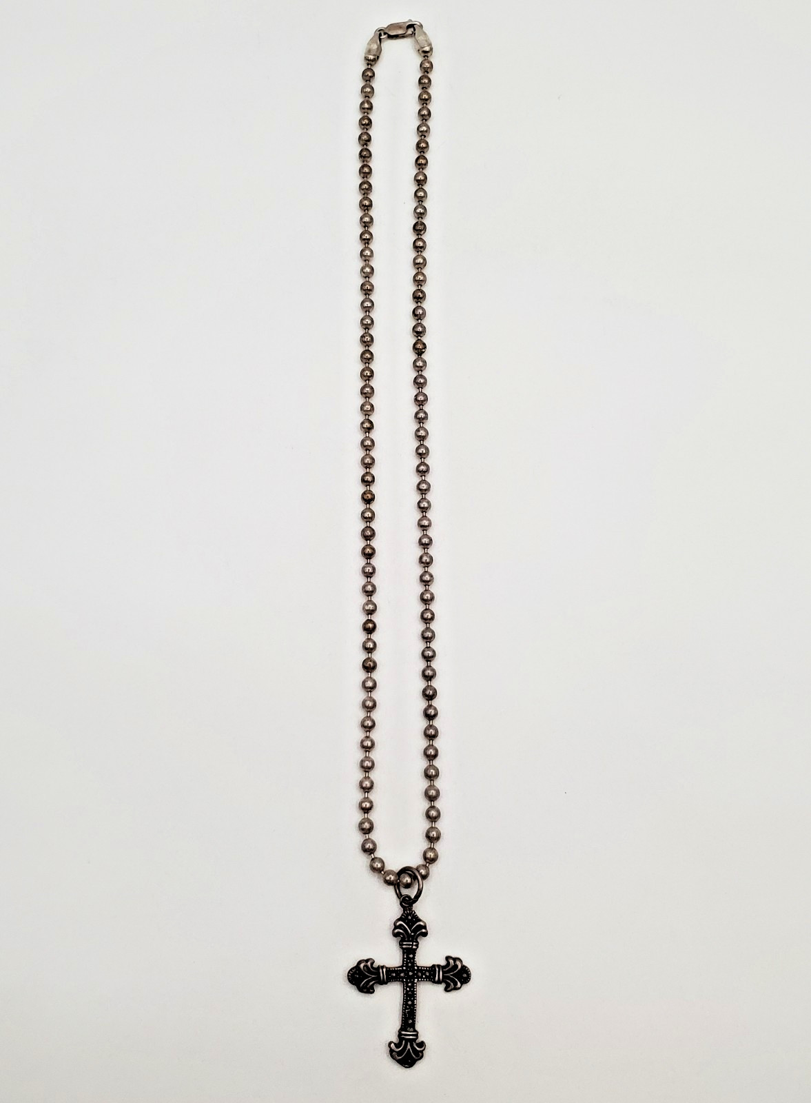 VTG 925 Ornate Cross Necklace 20in Sterling Silver 27g Ball Chain Italy Estate