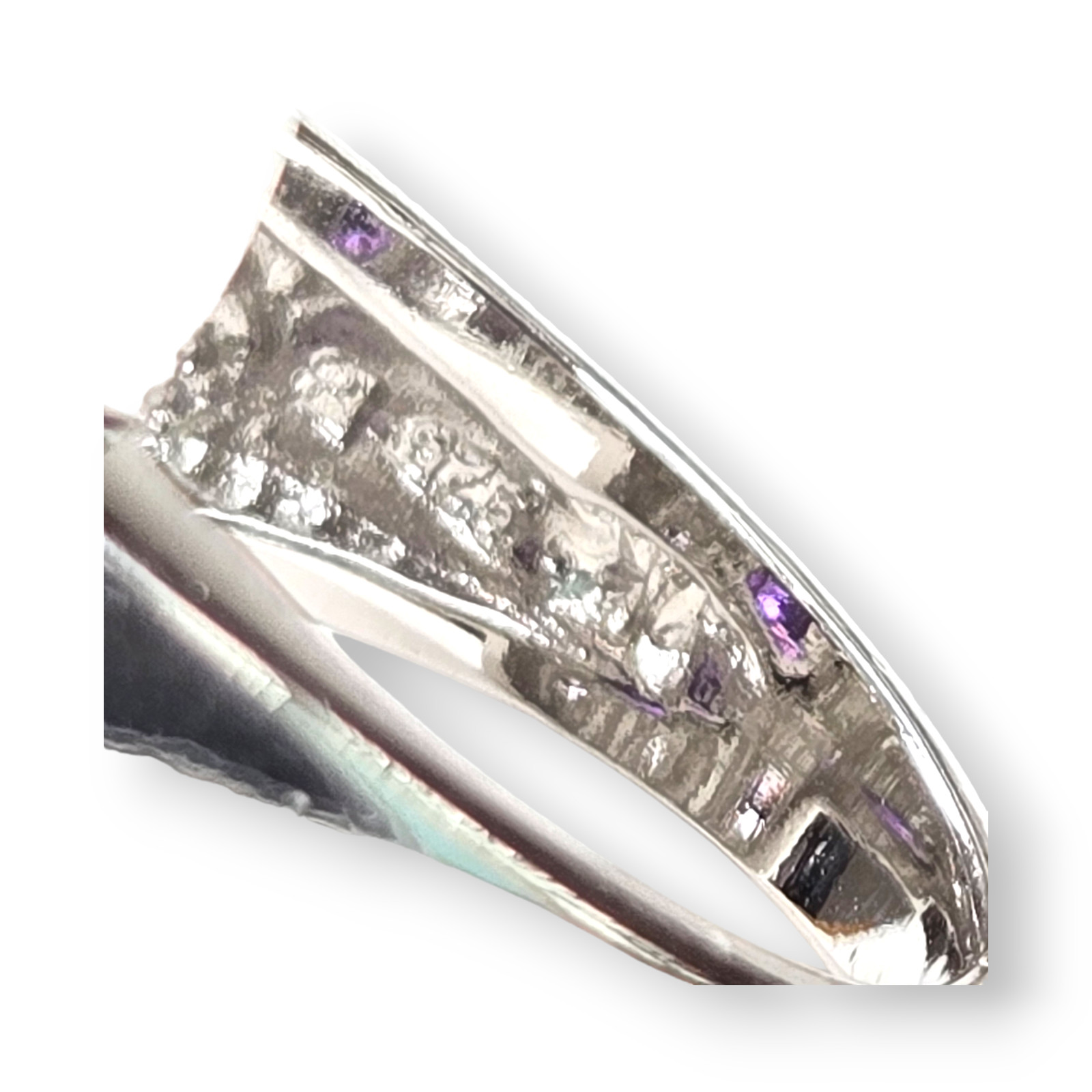 Sterling Silver 925 Chunky Amethyst Sapphire and Clear Quartz Ring Size 7
