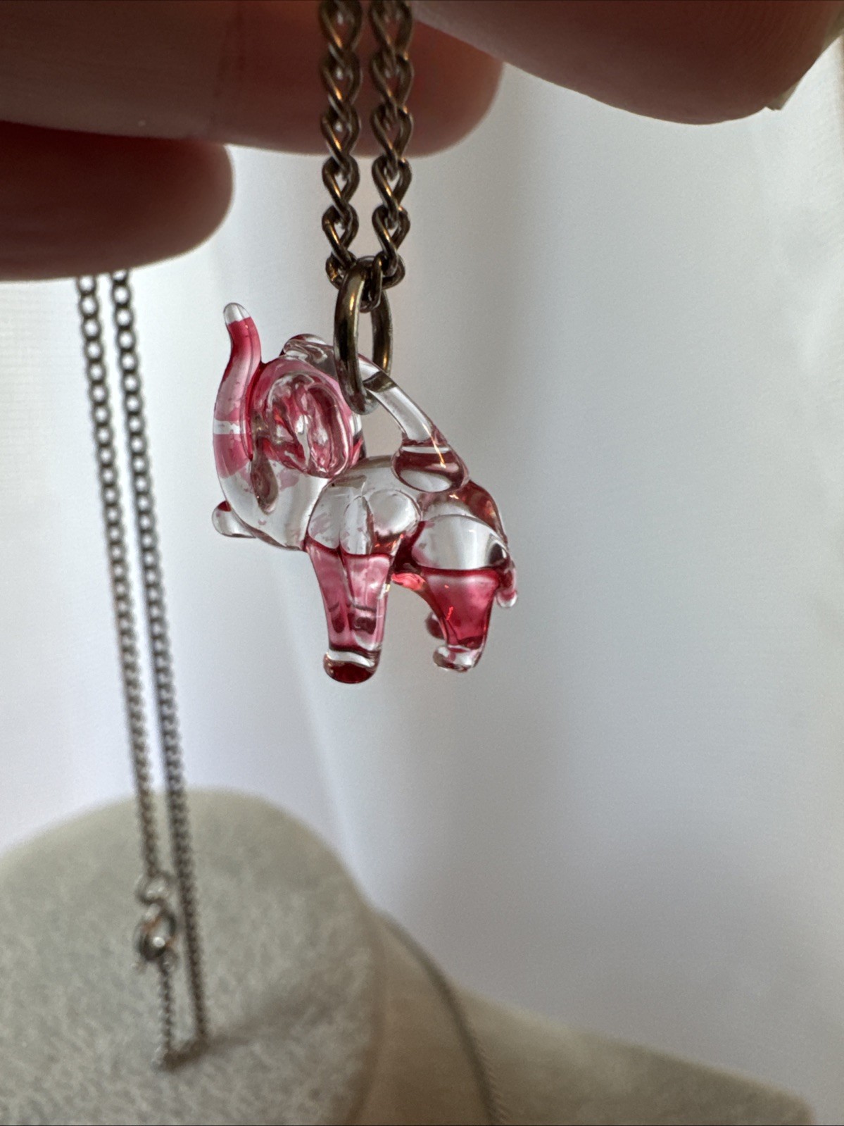 2 Necklaces LOT glass elephant textured metal Y2K 1990s Silver Jewelry costume