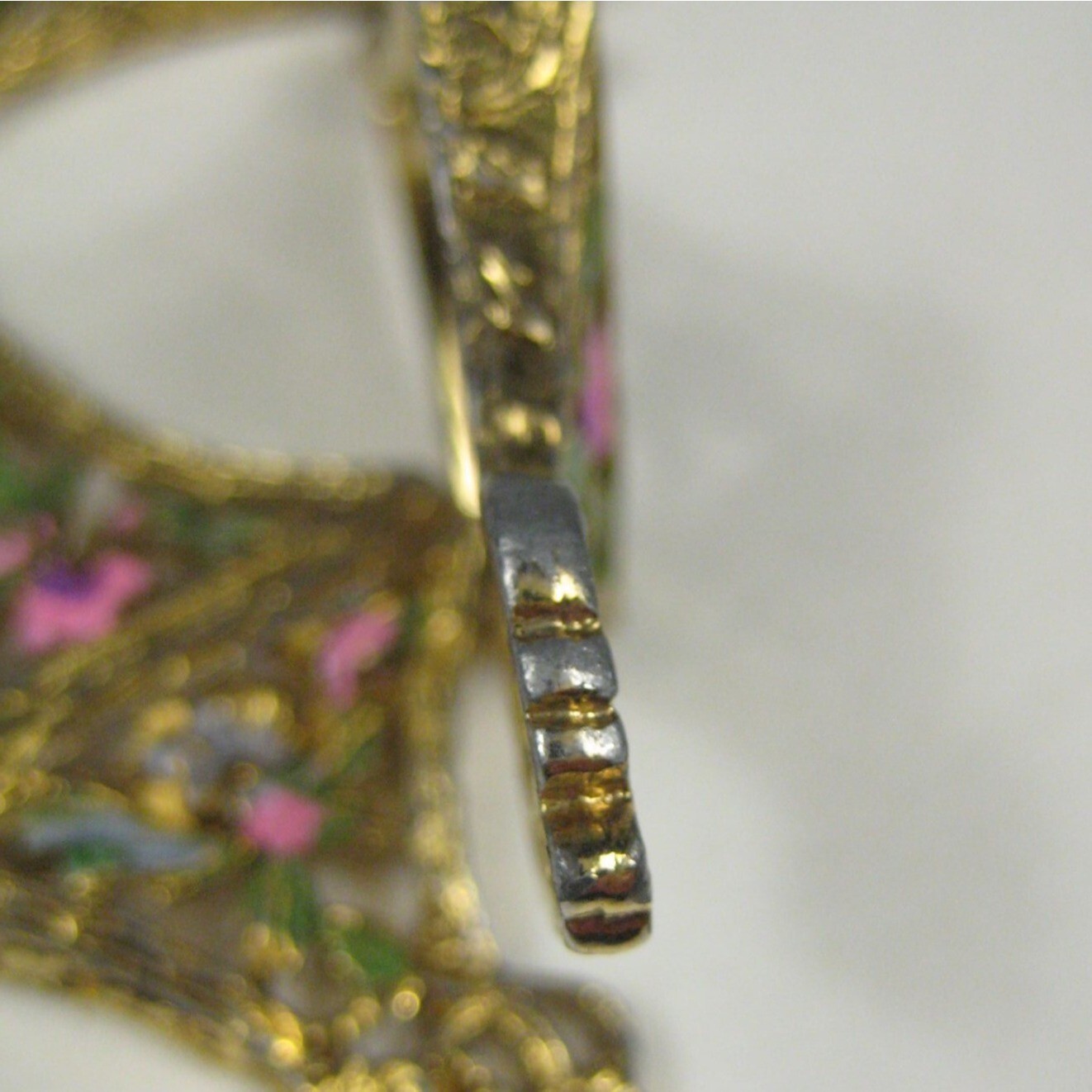 Enamel Floral Dangle Pendant Necklace 21 in Goldtone Multi Strand Chain Vintage
