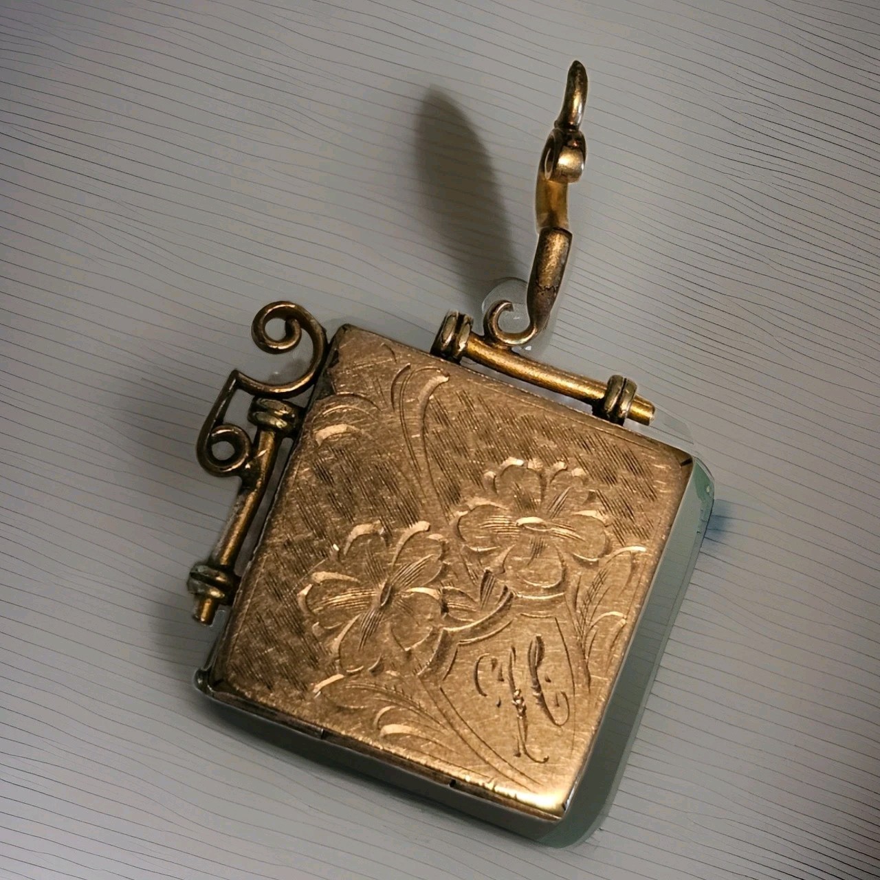 Necklace Locket Victorian Square Engraved 100 Years Old Gold Filled Vintage