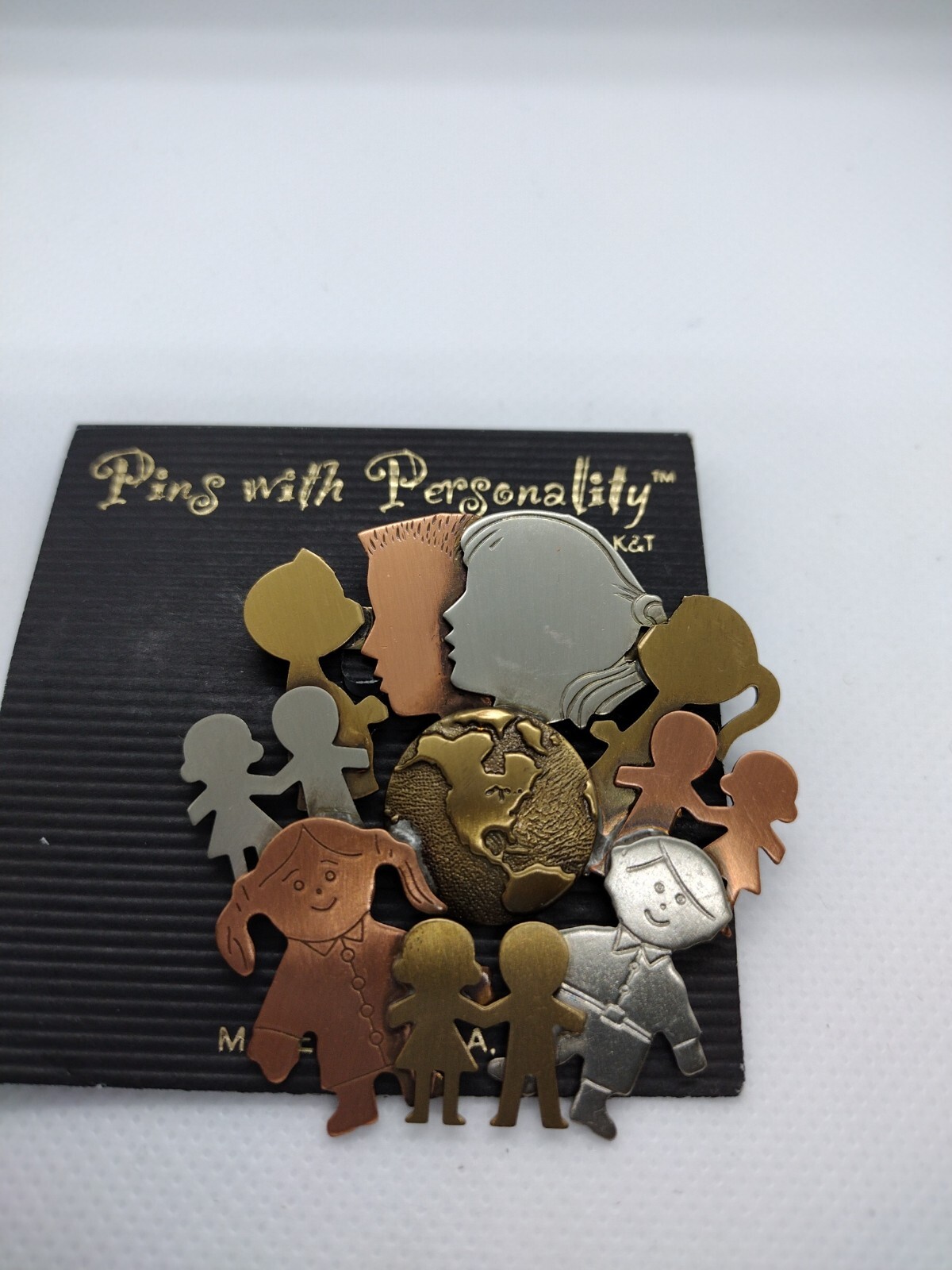 Vintage Brooches I Love Teacher, PTA Kids, Kids Around World Jewelry 3 Toned