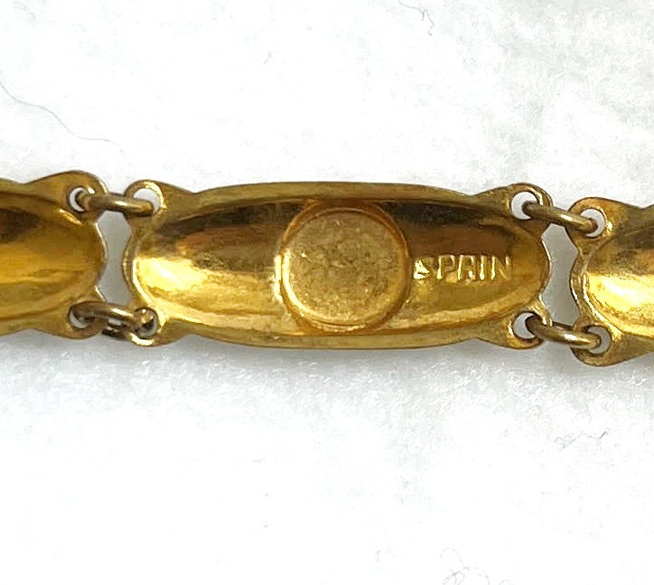 Vintage Damascene Floral Enameled Gold Tone Bracelet 7.25 inches Embossed Spain