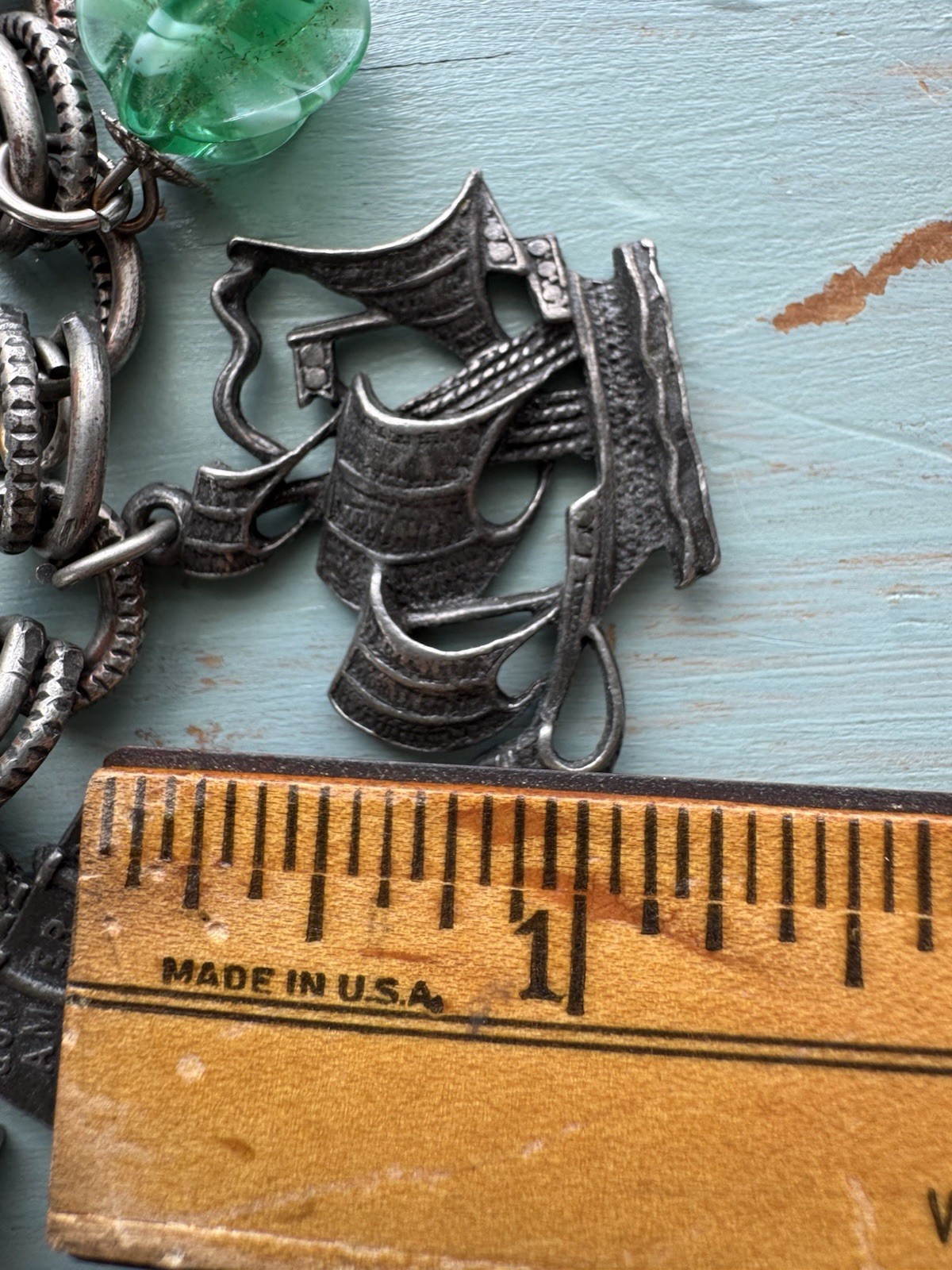 Vintage 1950s Silver Tone Chain Charm Bracelet Patriotic US Navy Liberty Bell