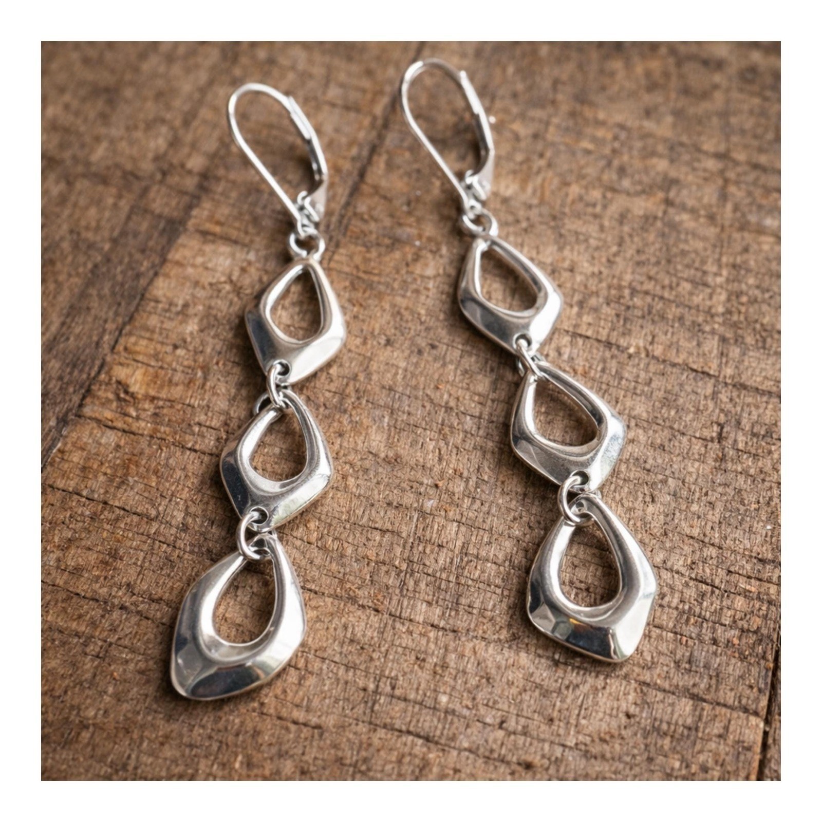 Vintage Artisan 2″ Drop Earrings Silver Tone Retro Bohemian Style