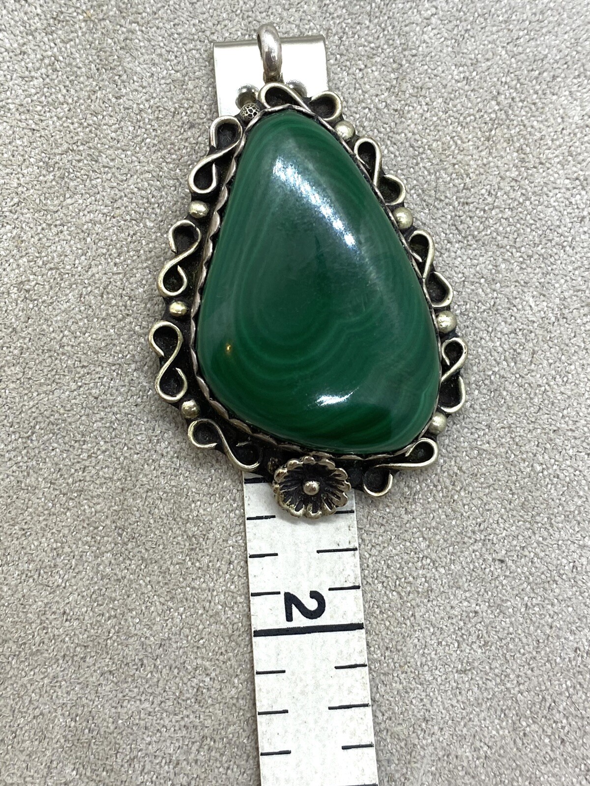 Vintage N.A. DW SIGNED Malachite Sterling Silver Pendant