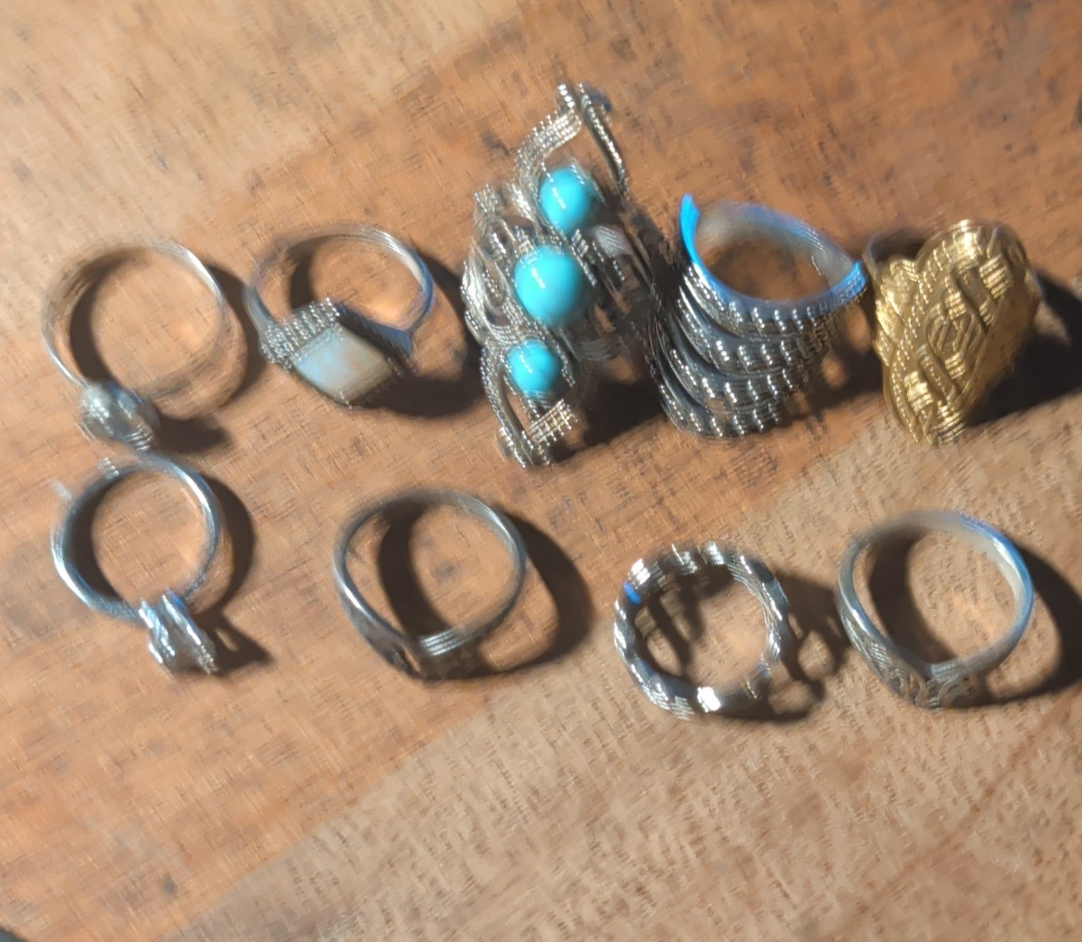 Mixed Lot 9 Metal Rings Silver & Gold Tone Assorted Styles Unisex Adults
