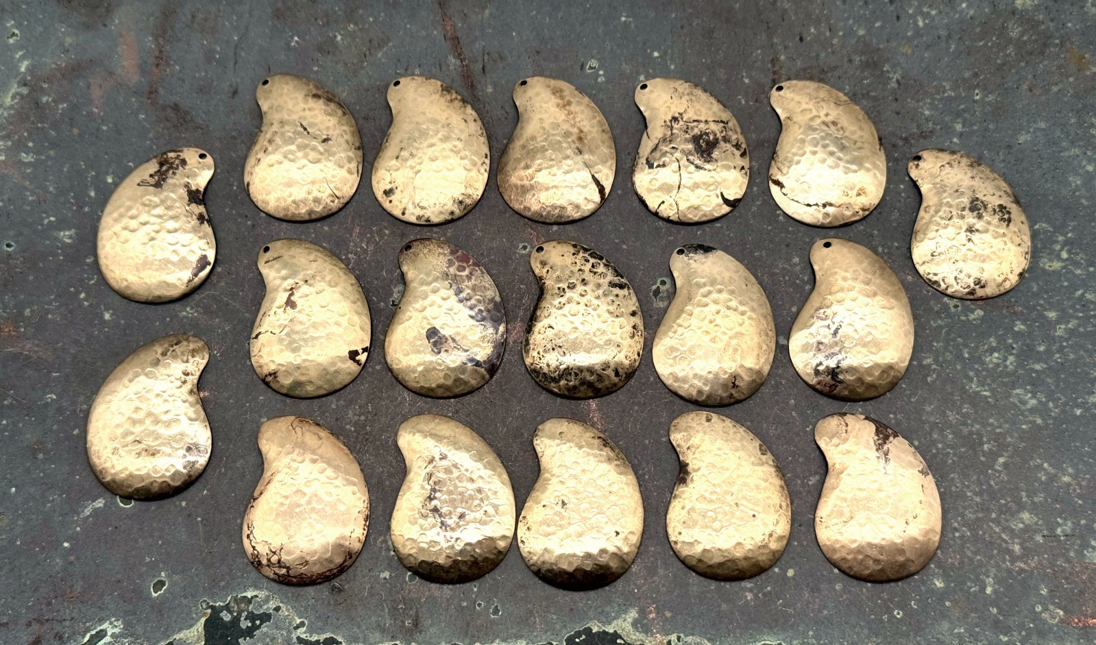 Vintage Polished Brass Textured Curved Teardrops Stampings – Set 18