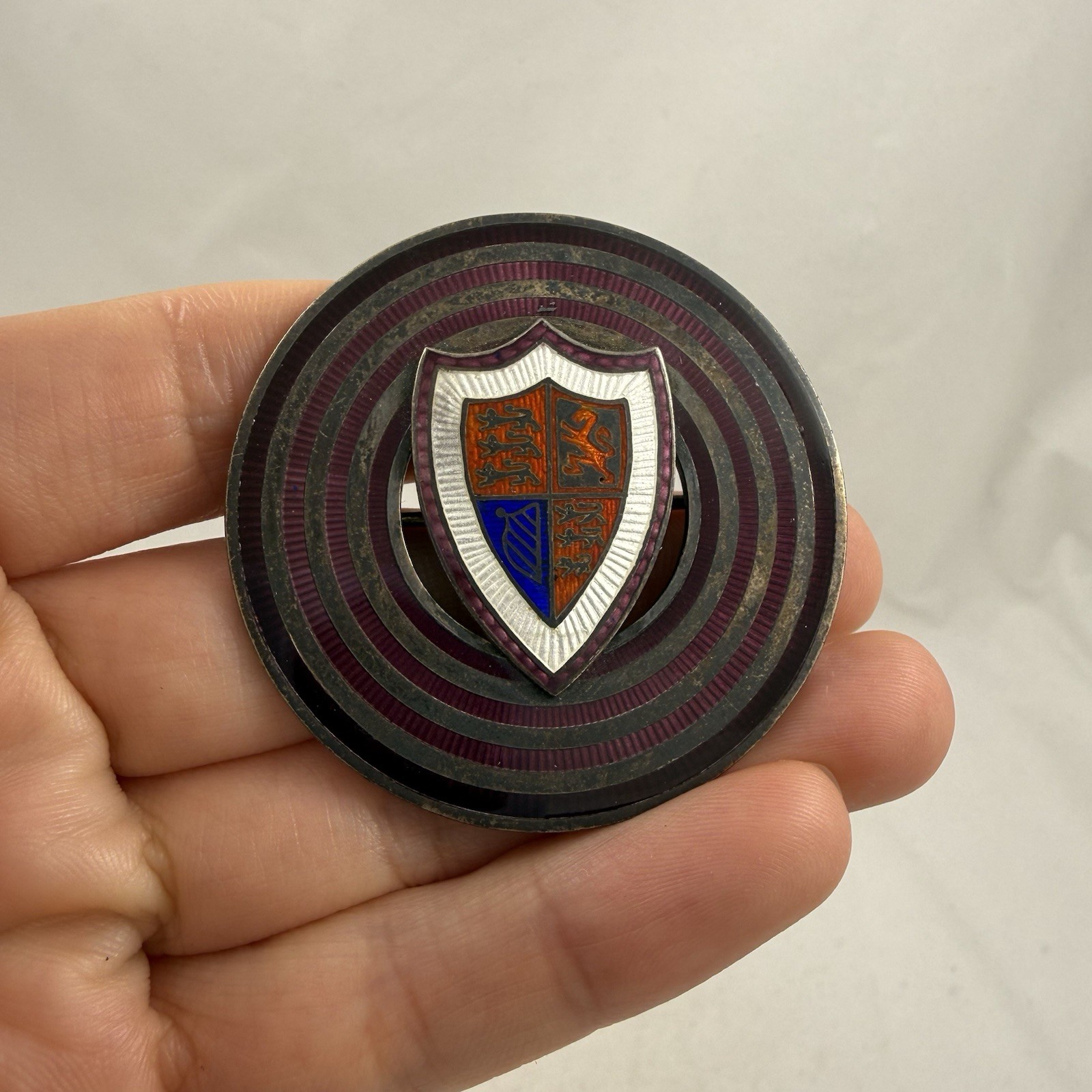 Vintage Unique Sterling Silver Enamel Great Britain Coat of Arms Brooch 23 Grams