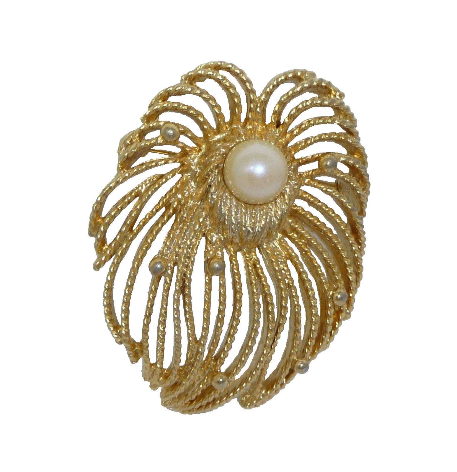 CAROLINE Emmons Waterfall Floral Brooch Pin Gold Tone Faux Pearl USA Seller