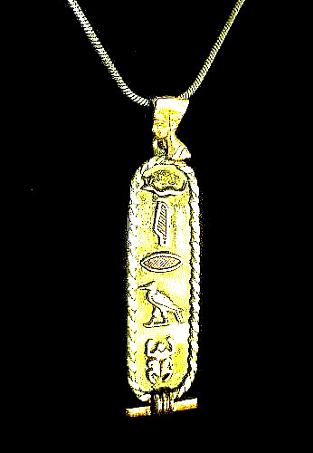 VINTAGE 1960’S EGYPTIAN HIEROGLYPHICS SILVER – GOLD PENDANT & CHAIN – EGYPT