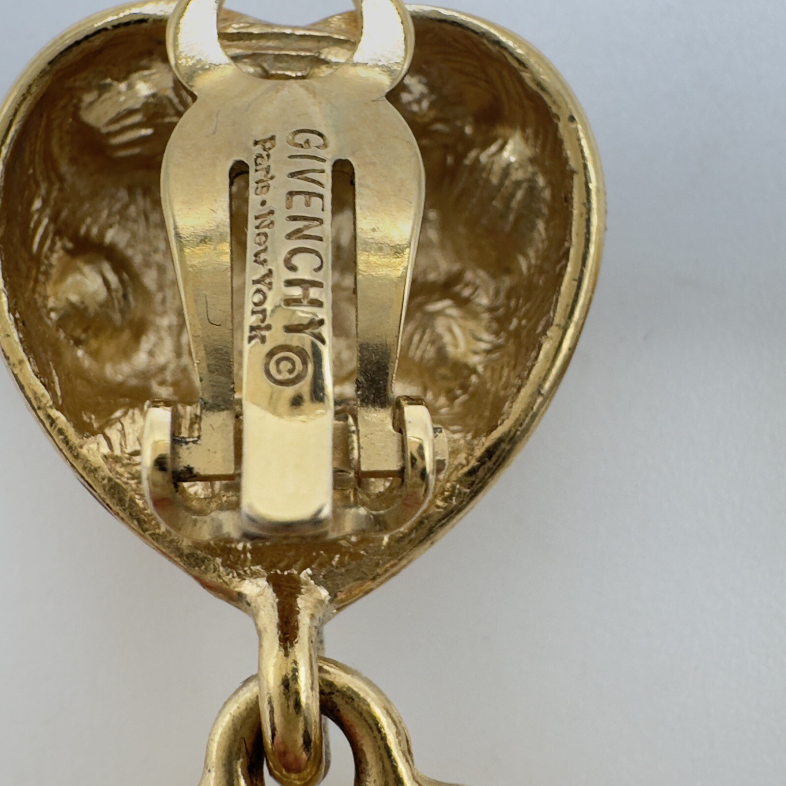 Givenchy Vintage Heart Clip Earrings Gold Tone Chunky Runway 1980 Valentines Day
