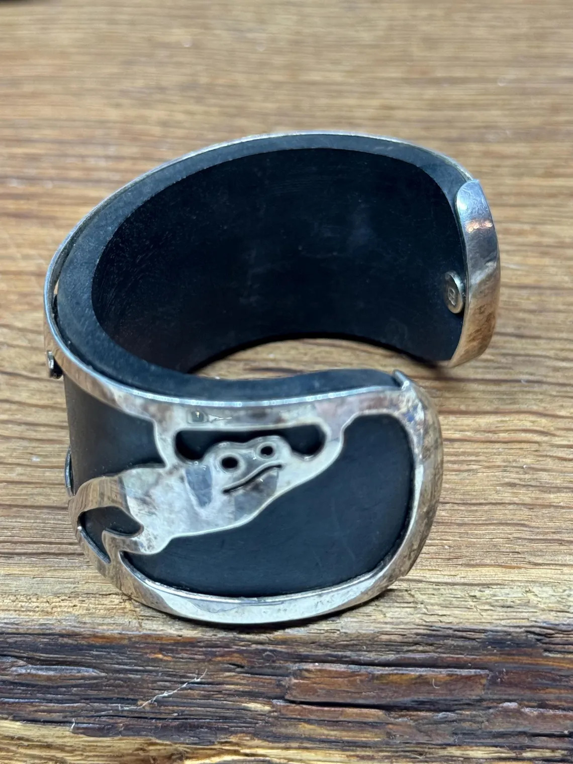 vintage cuff bracelet bangle sterling silver Ebony wood