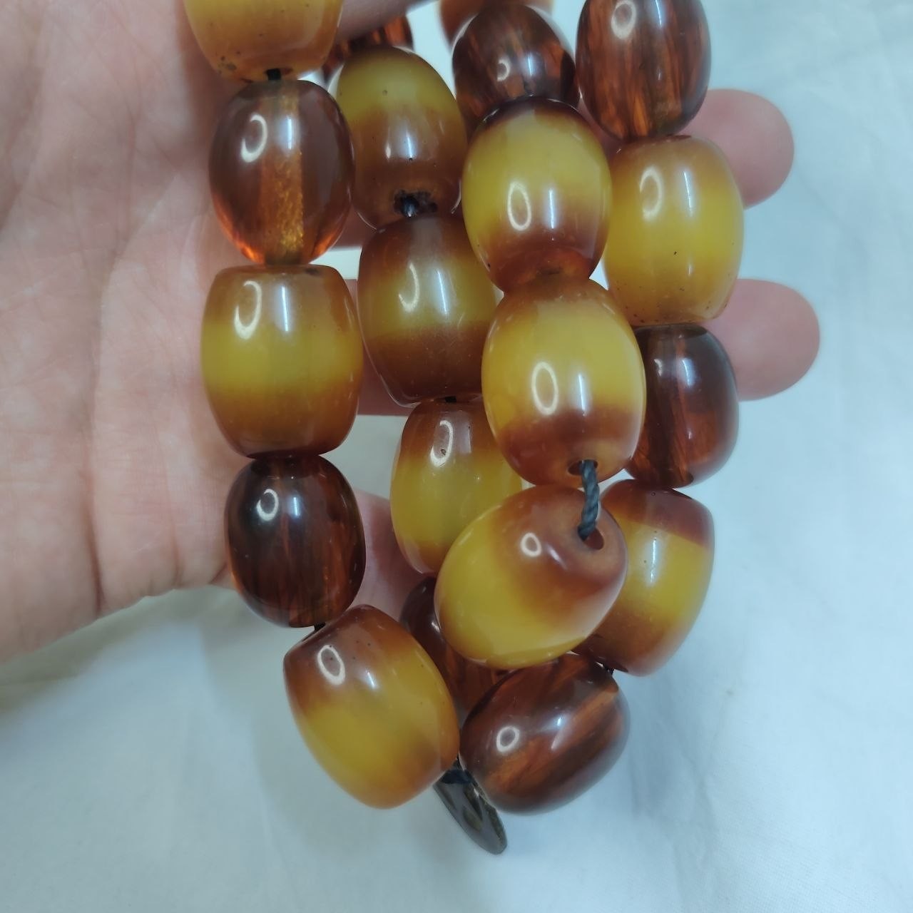 Vintage Style Amber Color Beaded Necklace Large Barrel Beads 128g Estate Jewelry