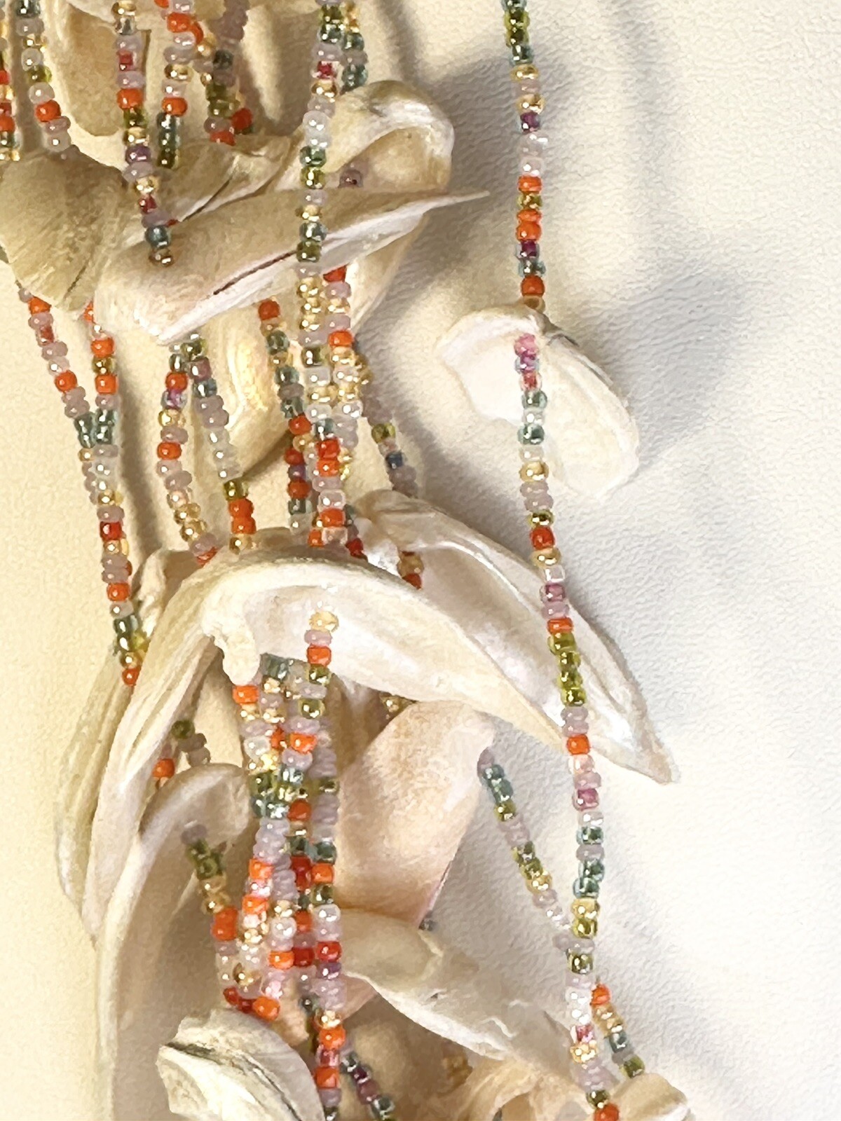 Hippie Boho Beach Babe Folk Art Shell and Abstract Bead Necklace