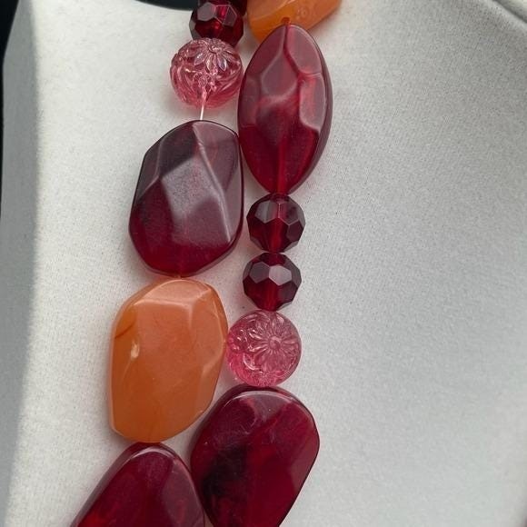 Vintage Chunky Statement Necklace Acrylic Resin Bib Beaded Y2K 90s Opera 48″