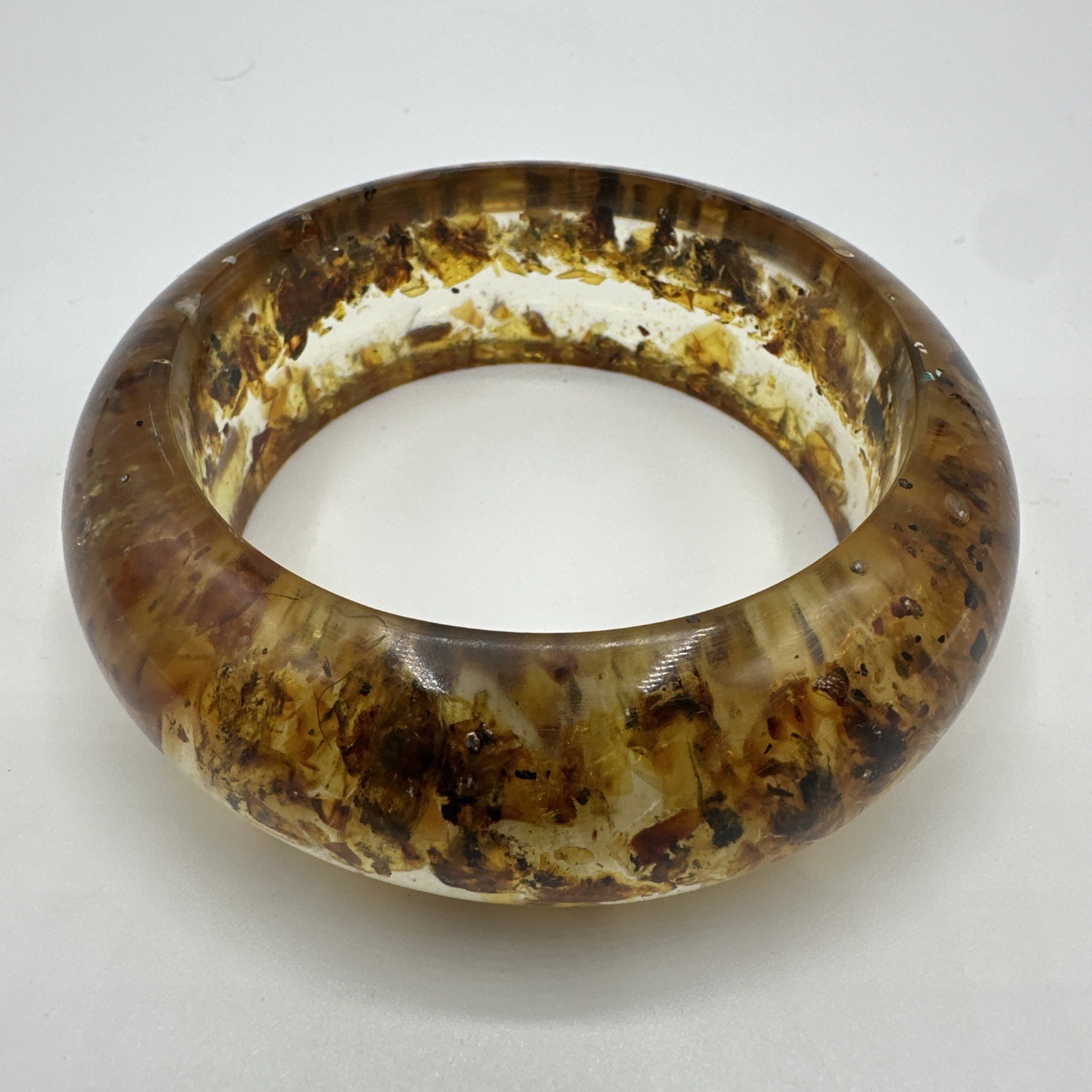 ‘70 Vtg Lucite Embedded Amber Cuff Bracelet. Fair condition. See pics.