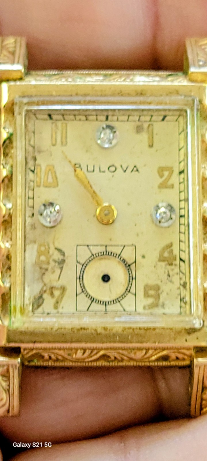 Vintage Bulova 10K Rolled Gold Plate Wristwatch With 3 Diamond Dial c1948